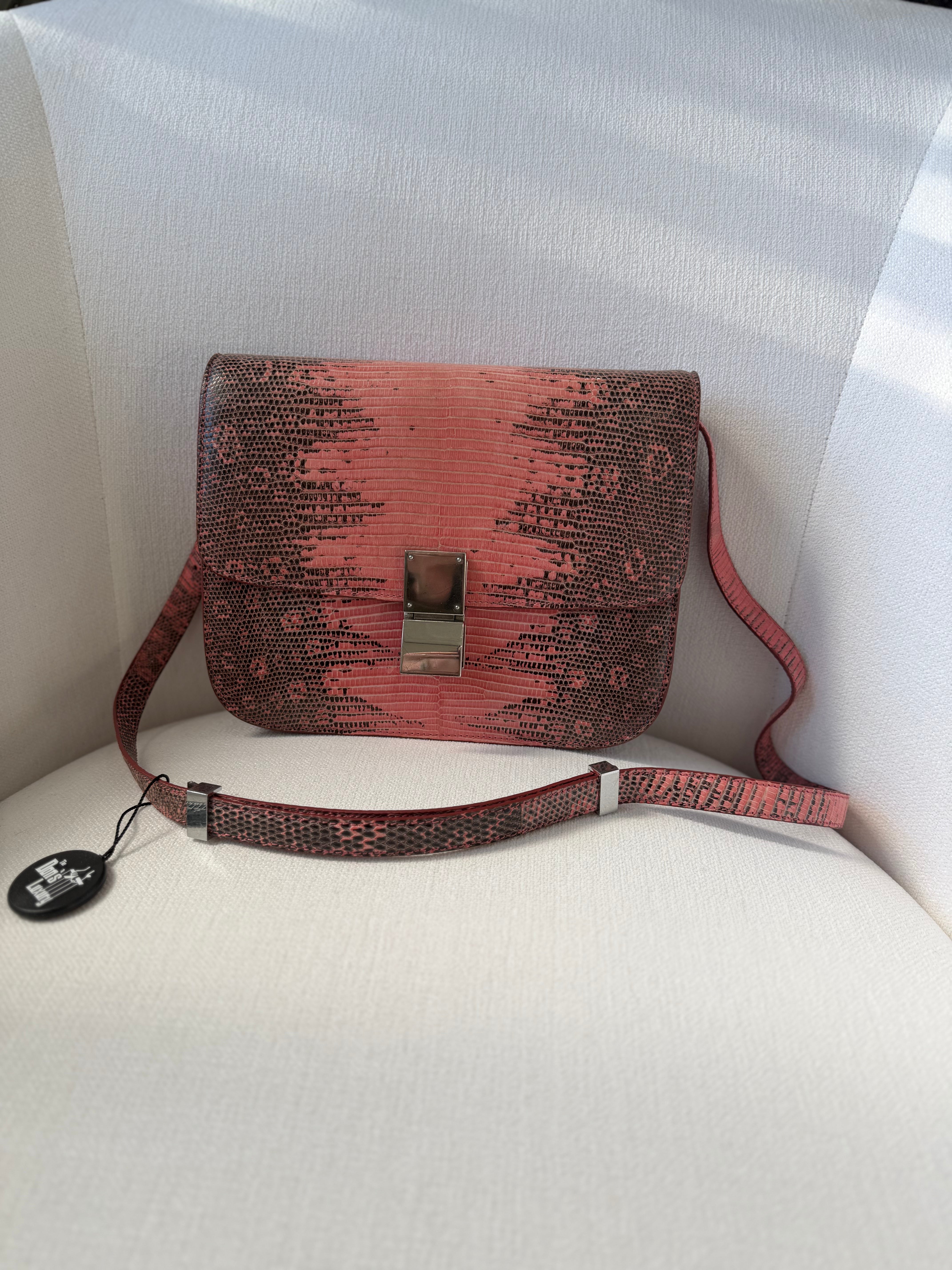 LIKE NEW- Celine Pink & Black Lizard Classic Medium Box Bag