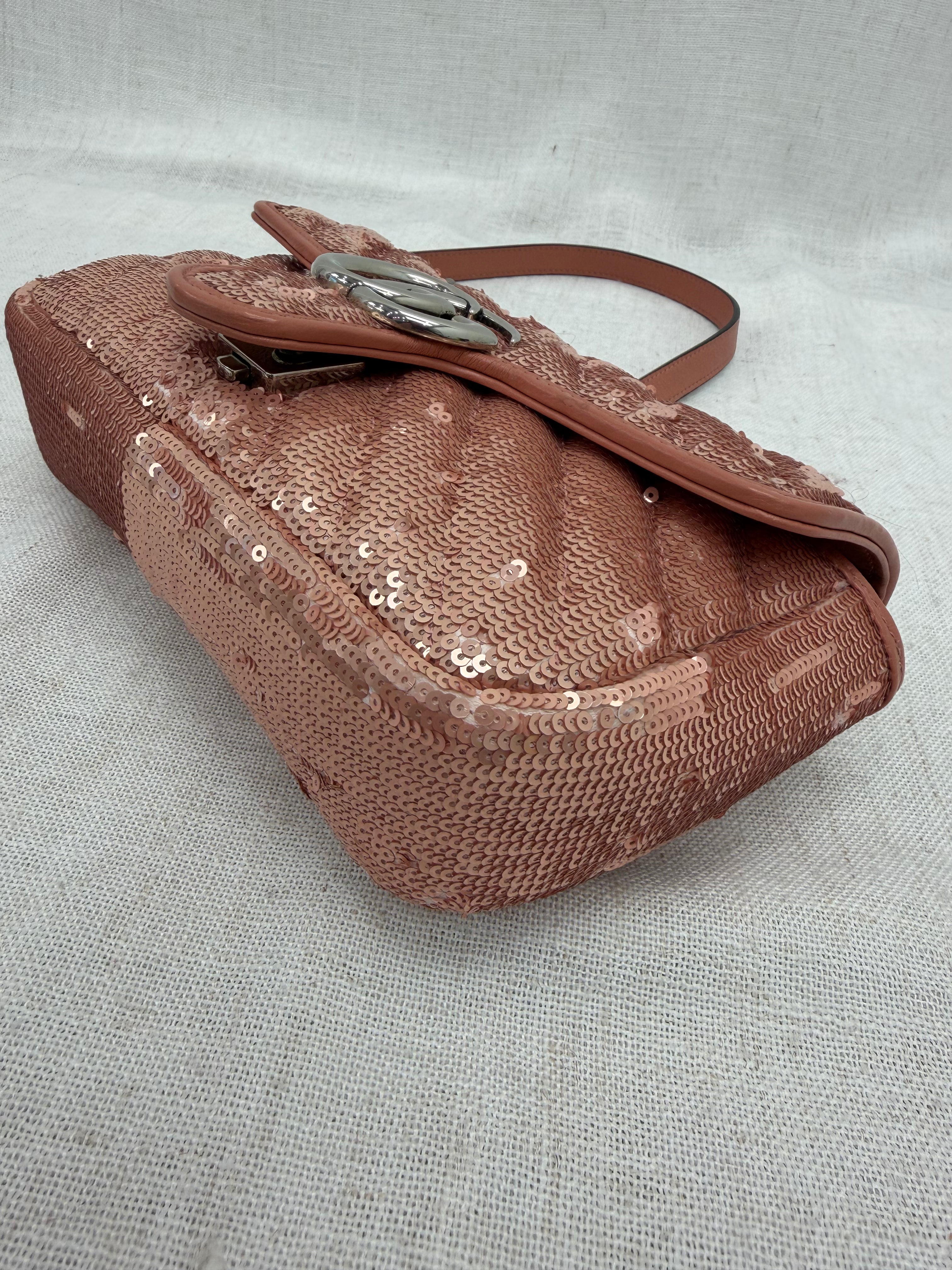 Gucci Rose Gold Sequins & Leather GG Marmont Mini Shoulder Bag