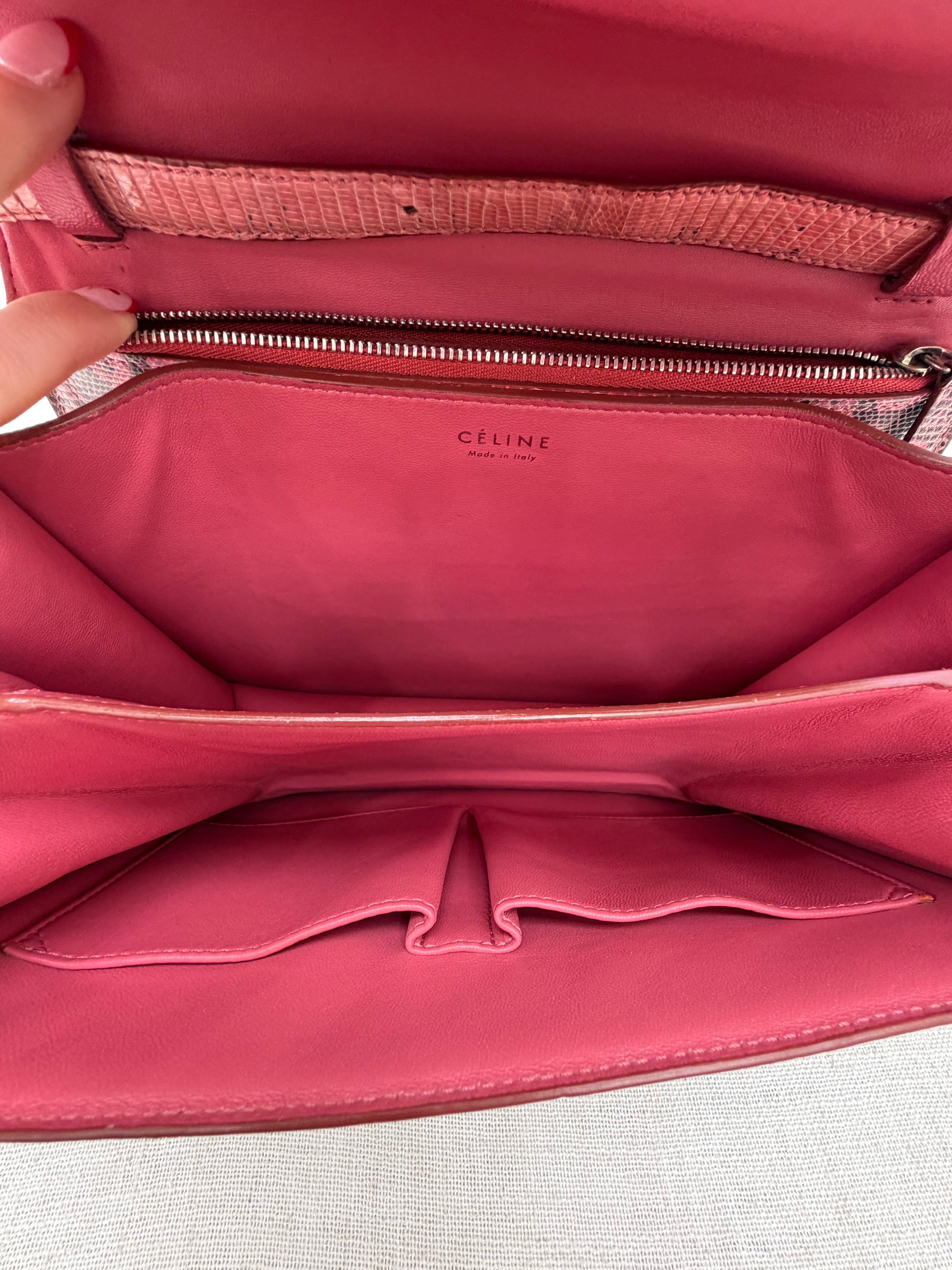 LIKE NEW- Celine Pink & Black Lizard Classic Medium Box Bag