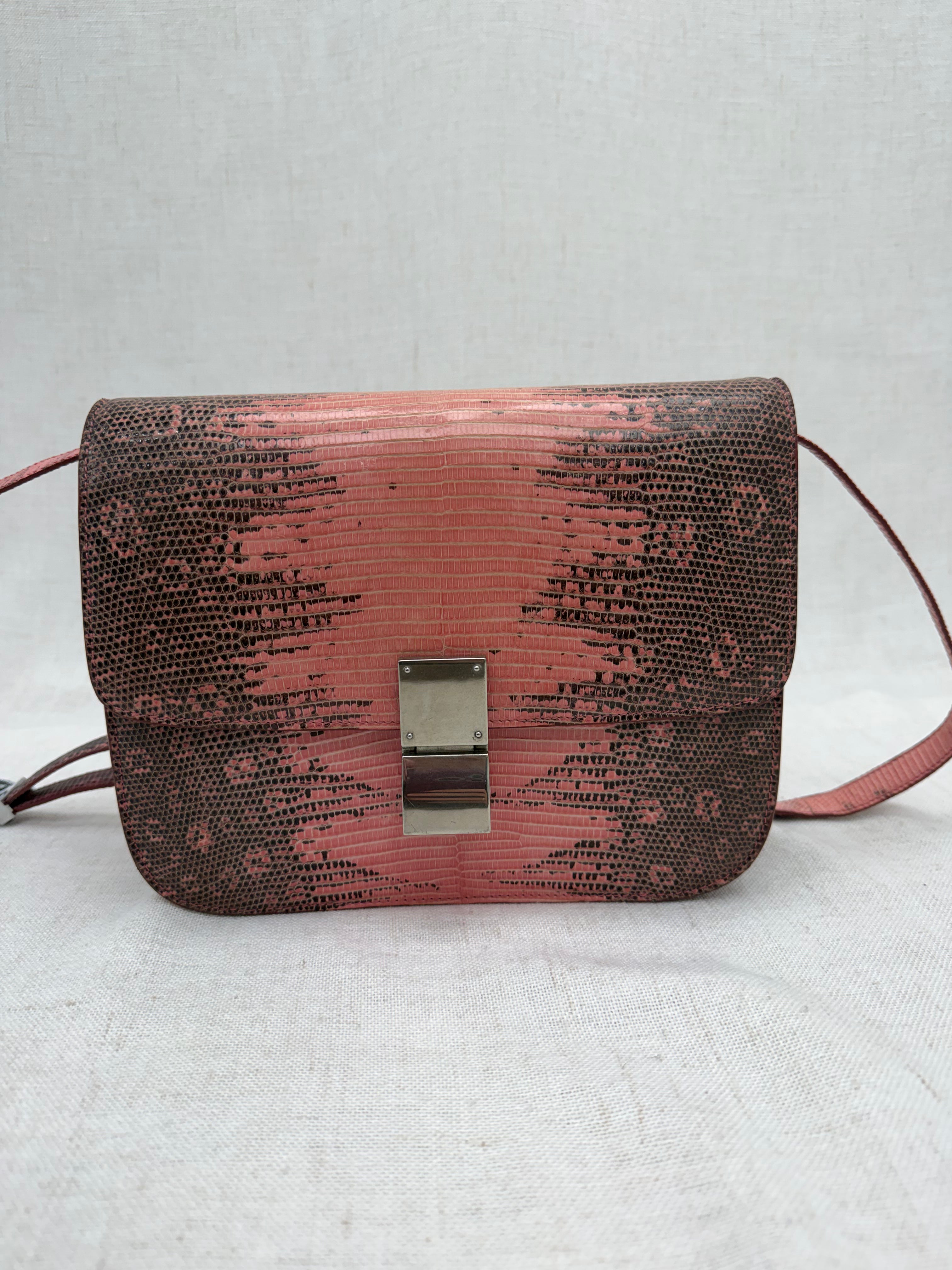 LIKE NEW- Celine Pink & Black Lizard Classic Medium Box Bag