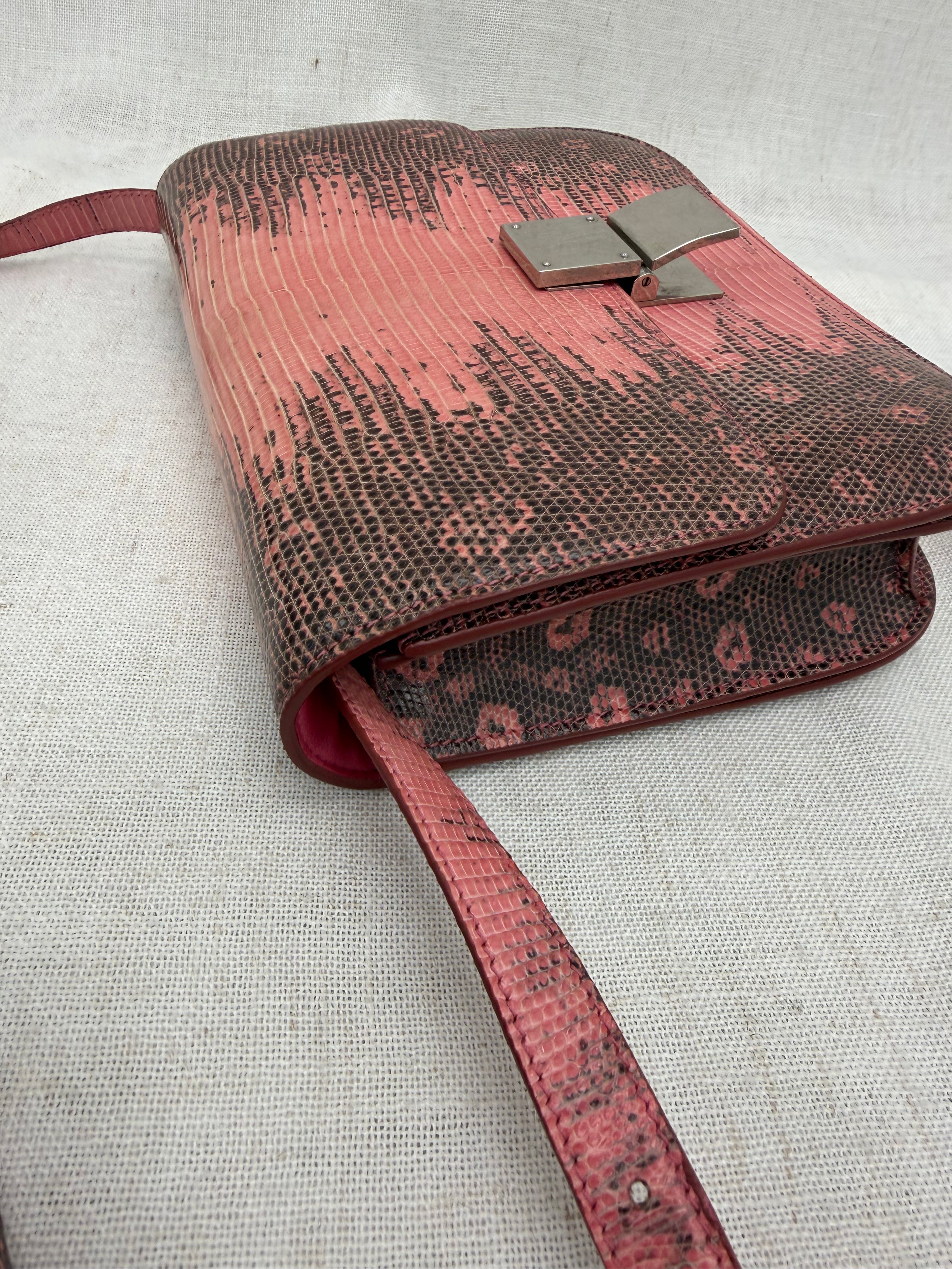 LIKE NEW- Celine Pink & Black Lizard Classic Medium Box Bag