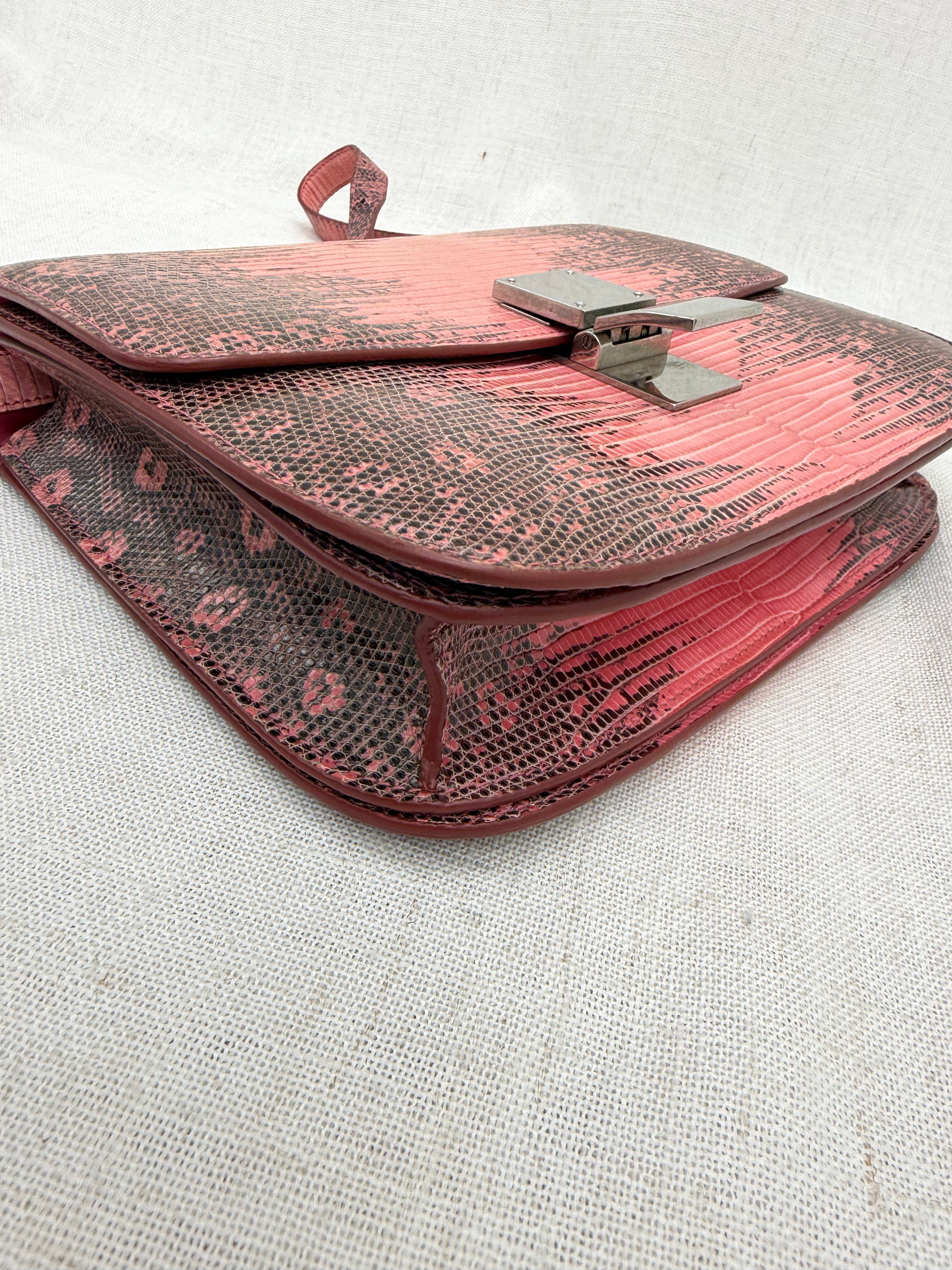 LIKE NEW- Celine Pink & Black Lizard Classic Medium Box Bag