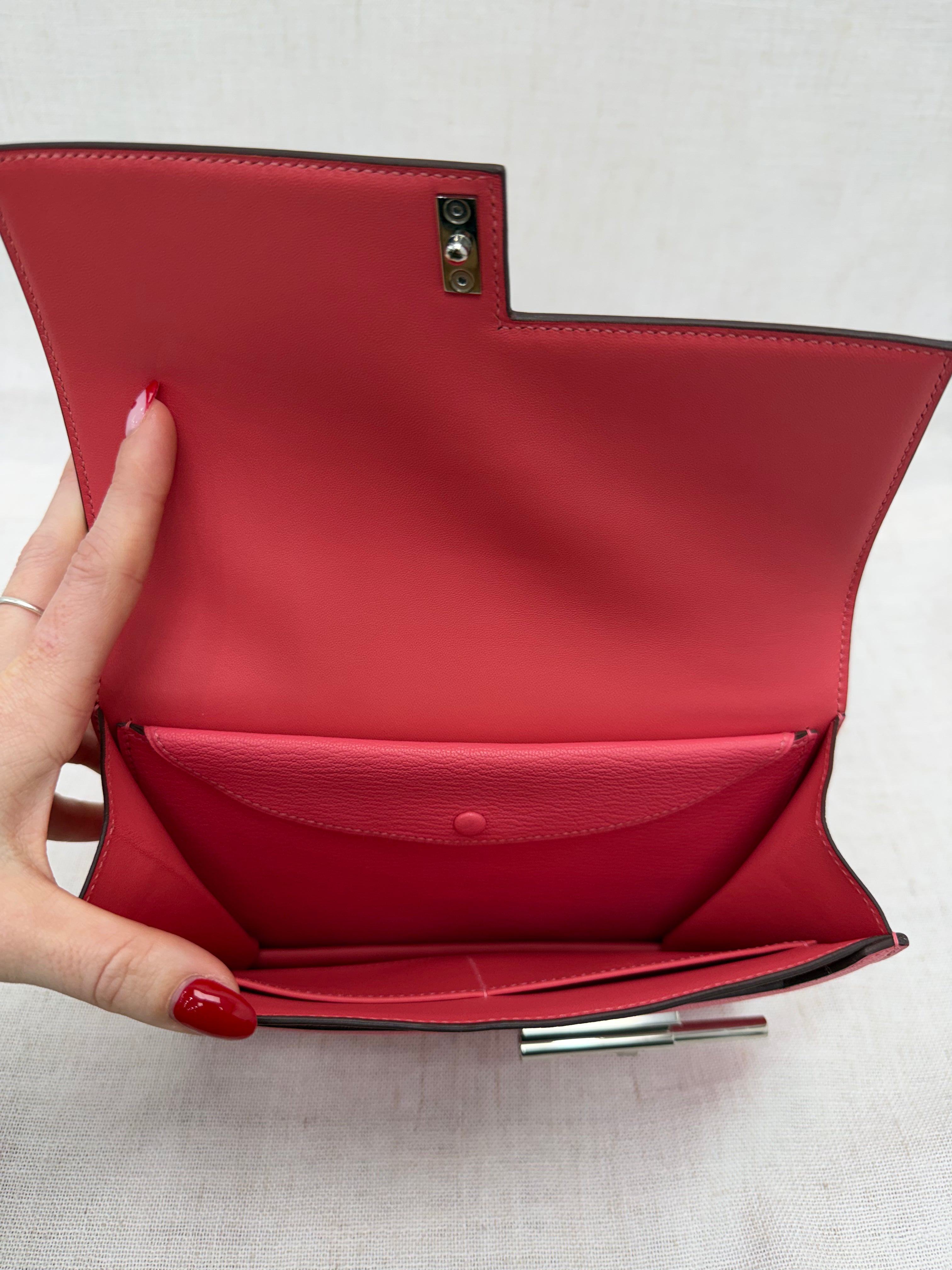 BRAND NEW- Hermes Rose Lipstick Chevre Mysore Verrou Clutch Bag