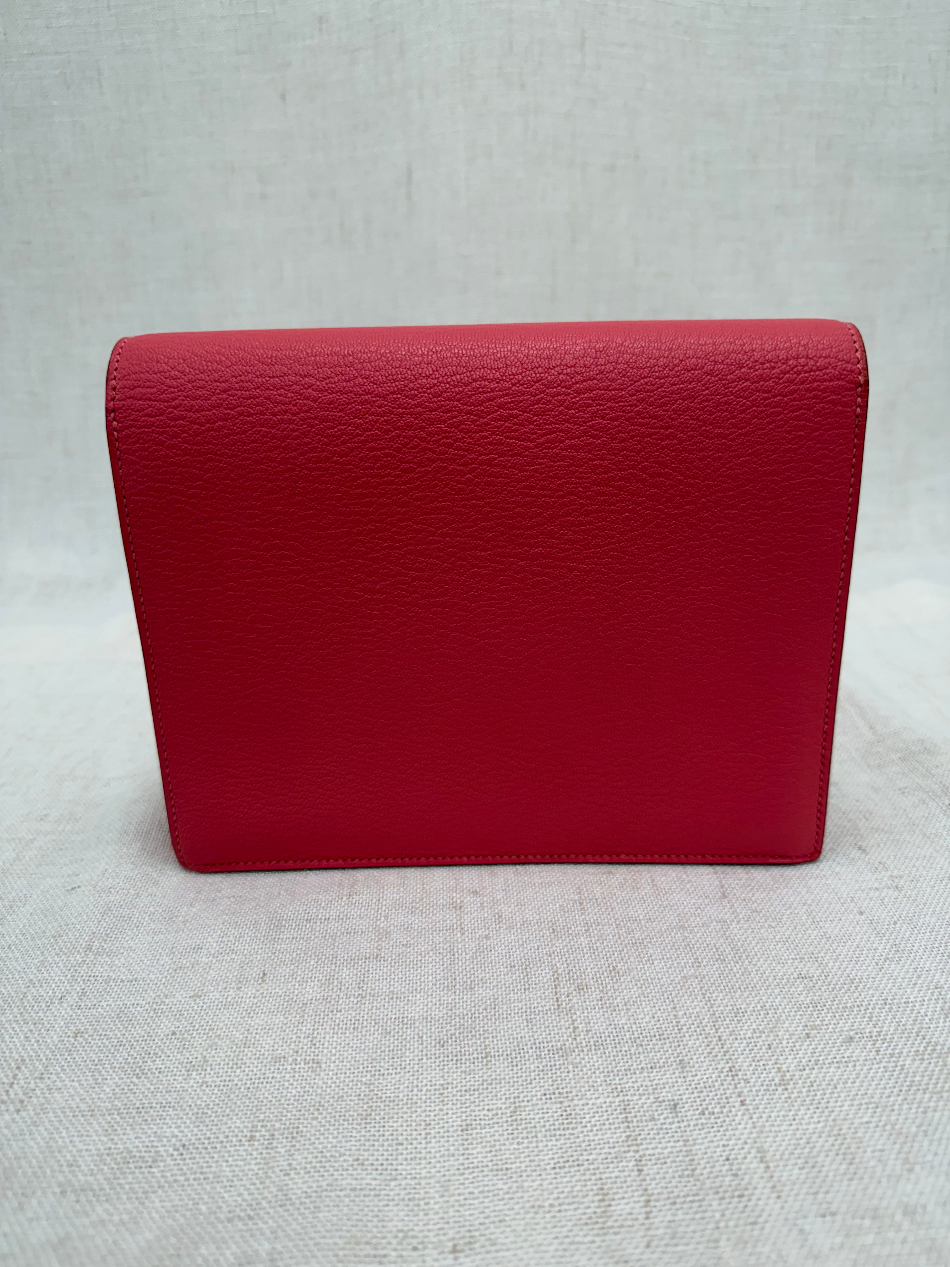 BRAND NEW- Hermes Rose Lipstick Chevre Mysore Verrou Clutch Bag
