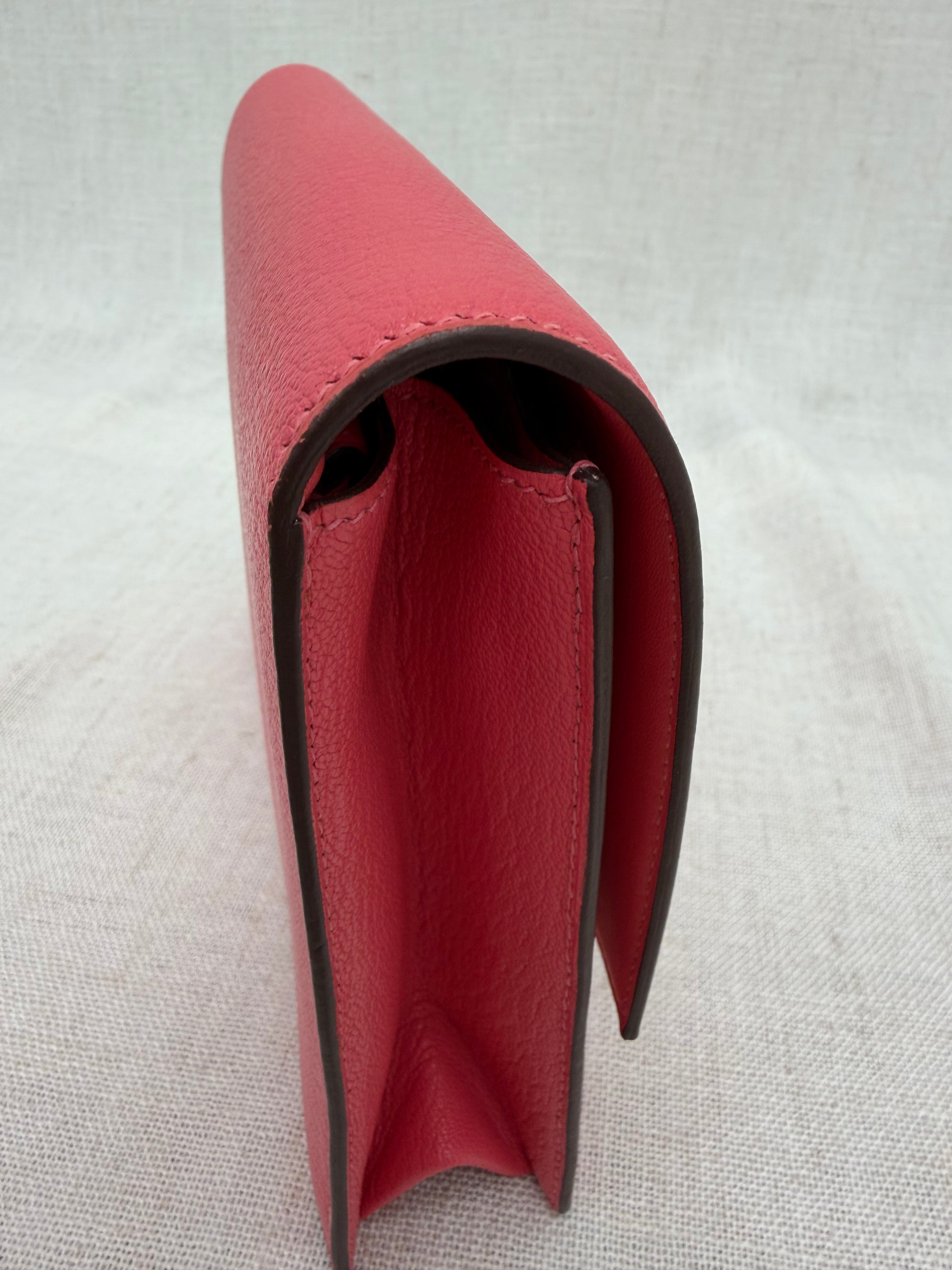 BRAND NEW- Hermes Rose Lipstick Chevre Mysore Verrou Clutch Bag