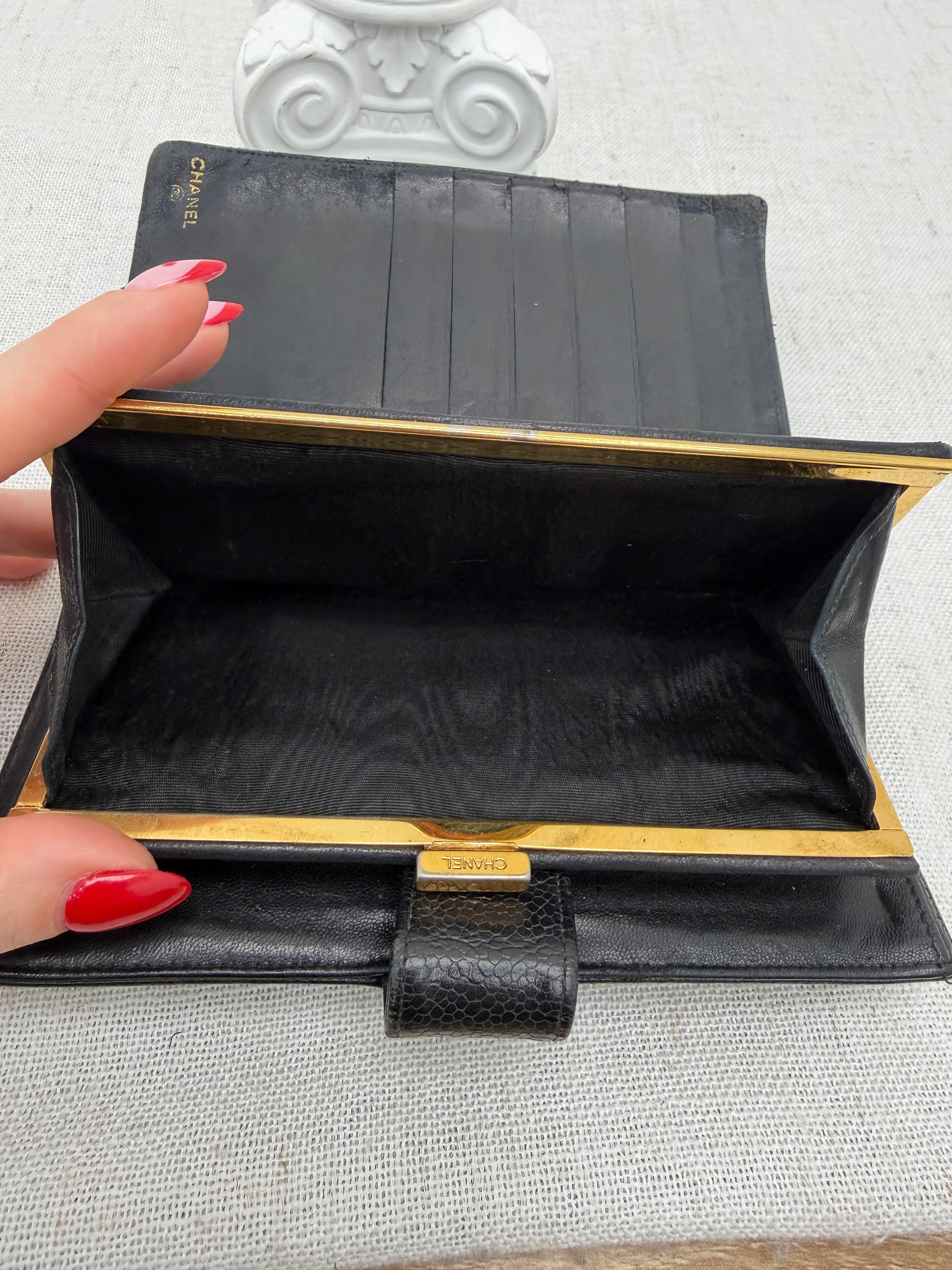 Chanel Black Caviar Leather Long Kisslock Wallet