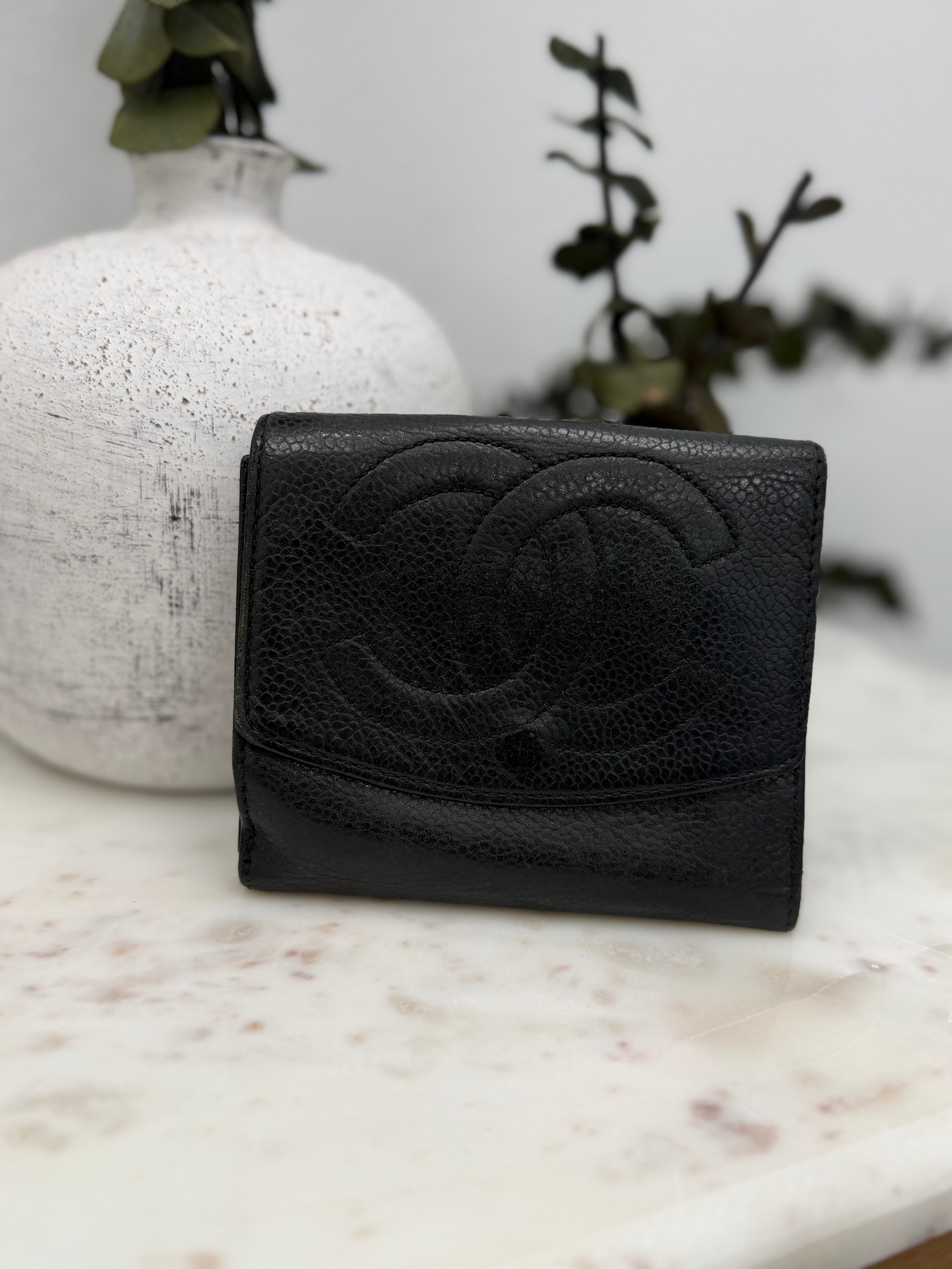 Chanel Black Caviar Leather CC Compact Wallet