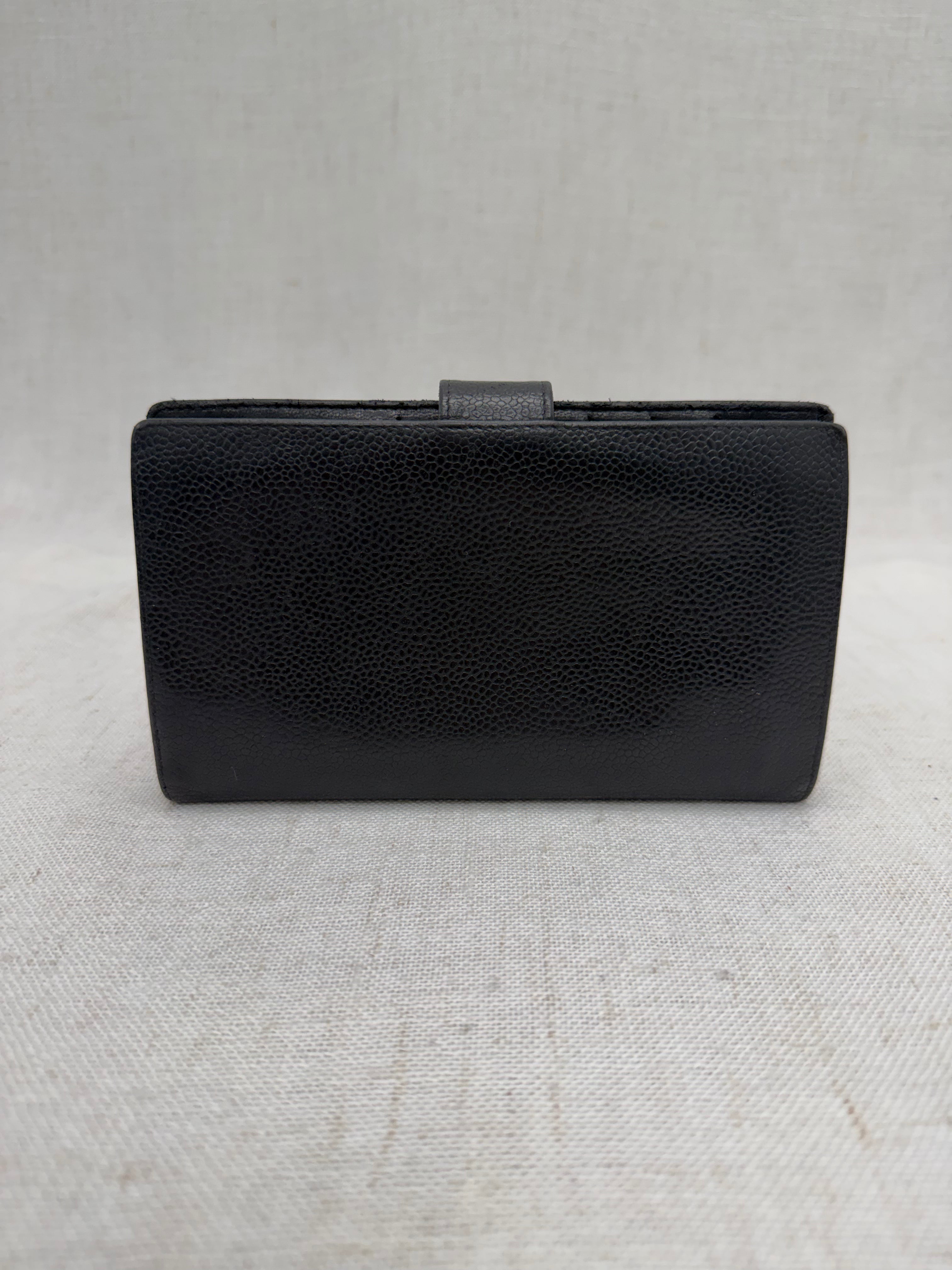Chanel Black Caviar Leather Kisslock Long Wallet