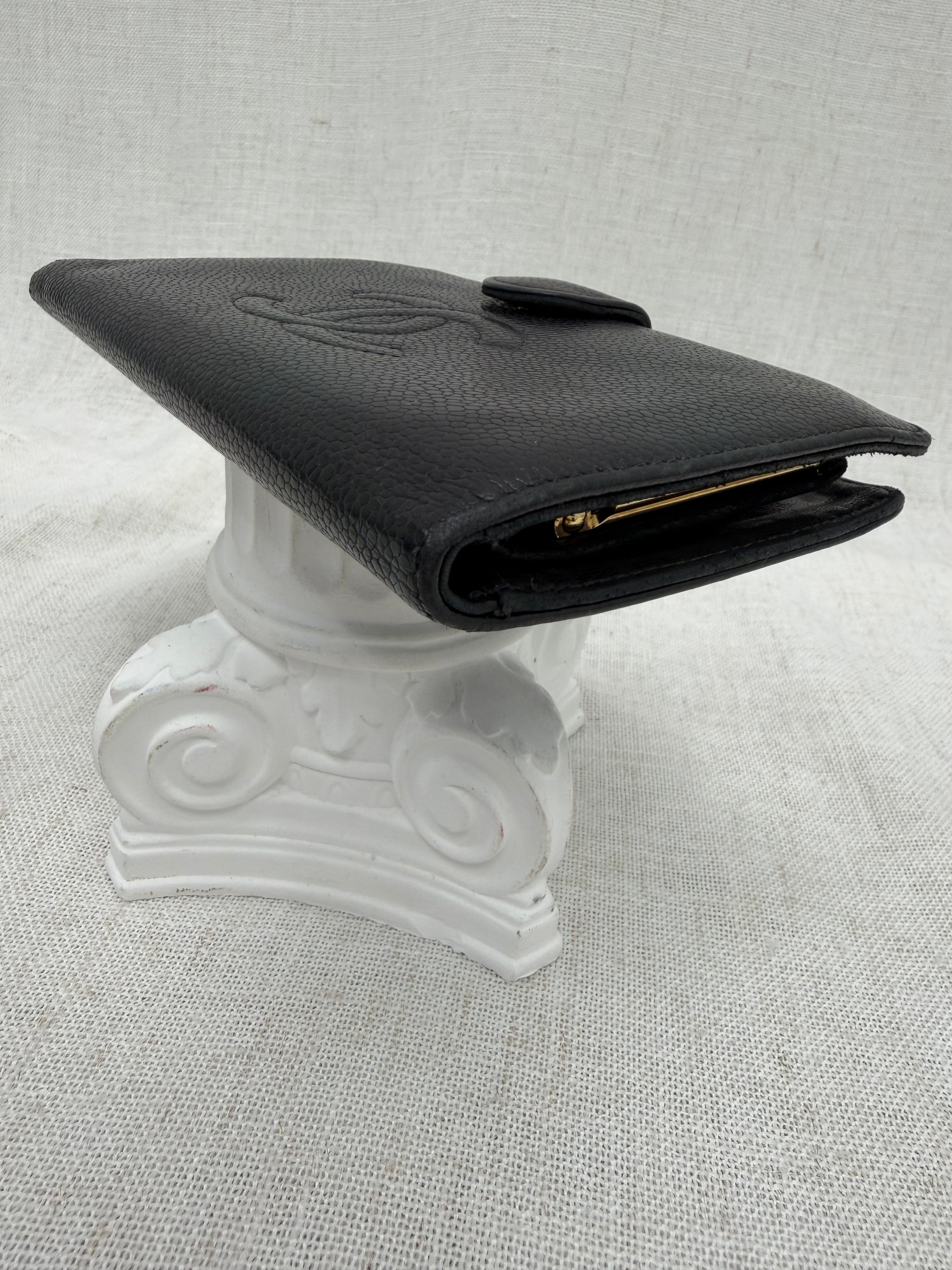 Chanel Black Caviar Leather Kisslock Long Wallet