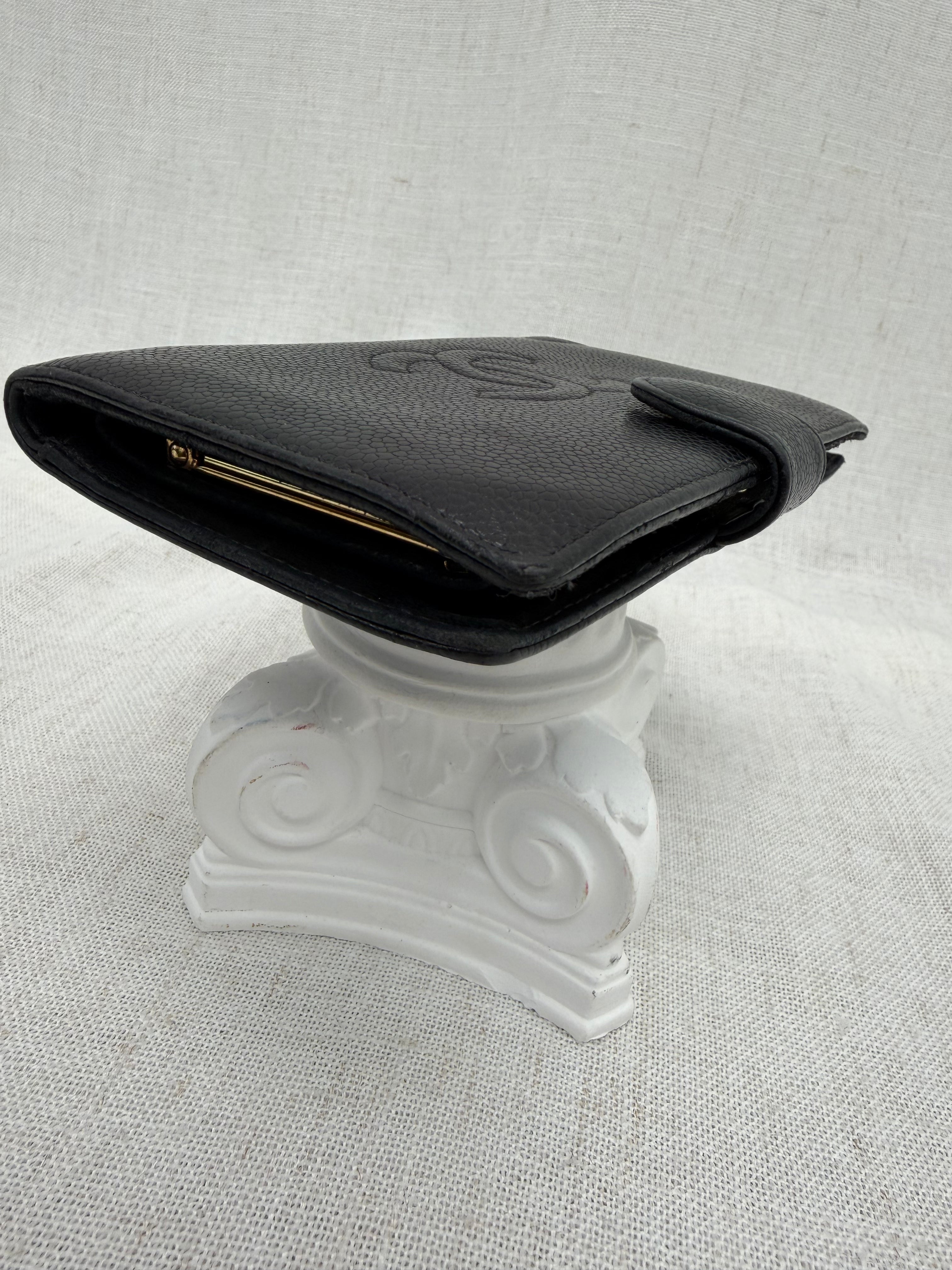 Chanel Black Caviar Leather Kisslock Long Wallet