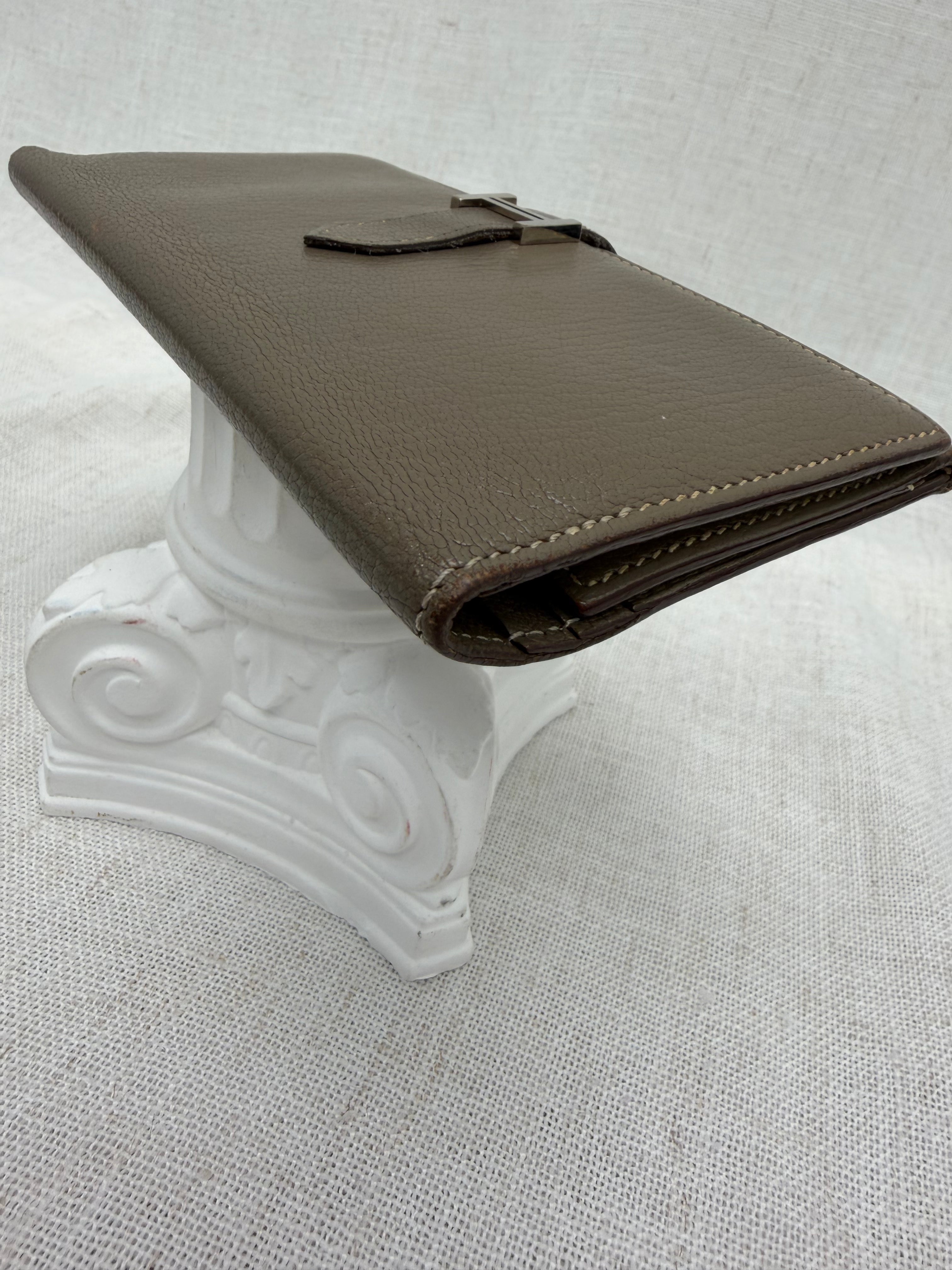Hermes Dark Taupe Leather Trifold Bearn Wallet