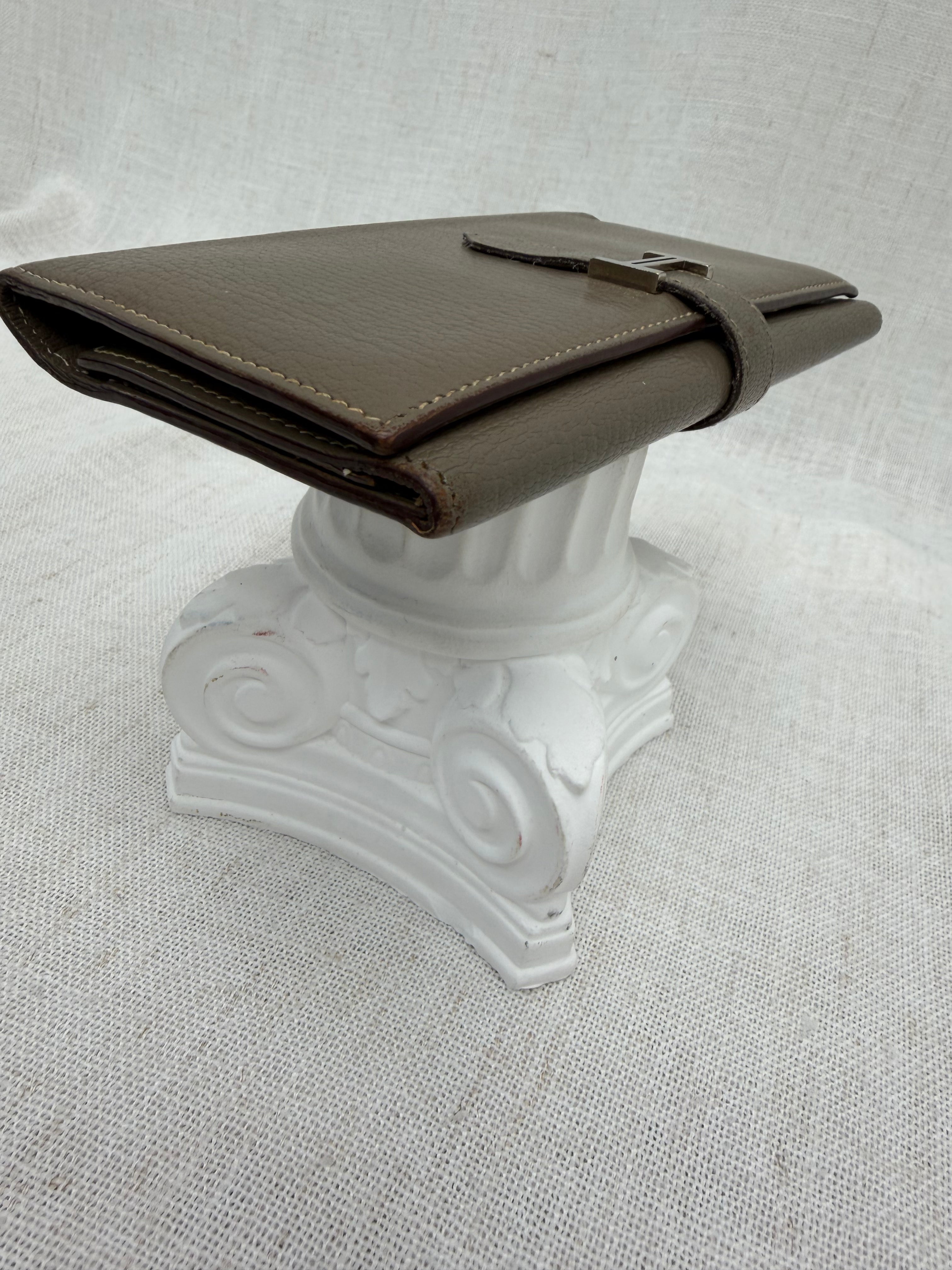 Hermes Dark Taupe Leather Trifold Bearn Wallet