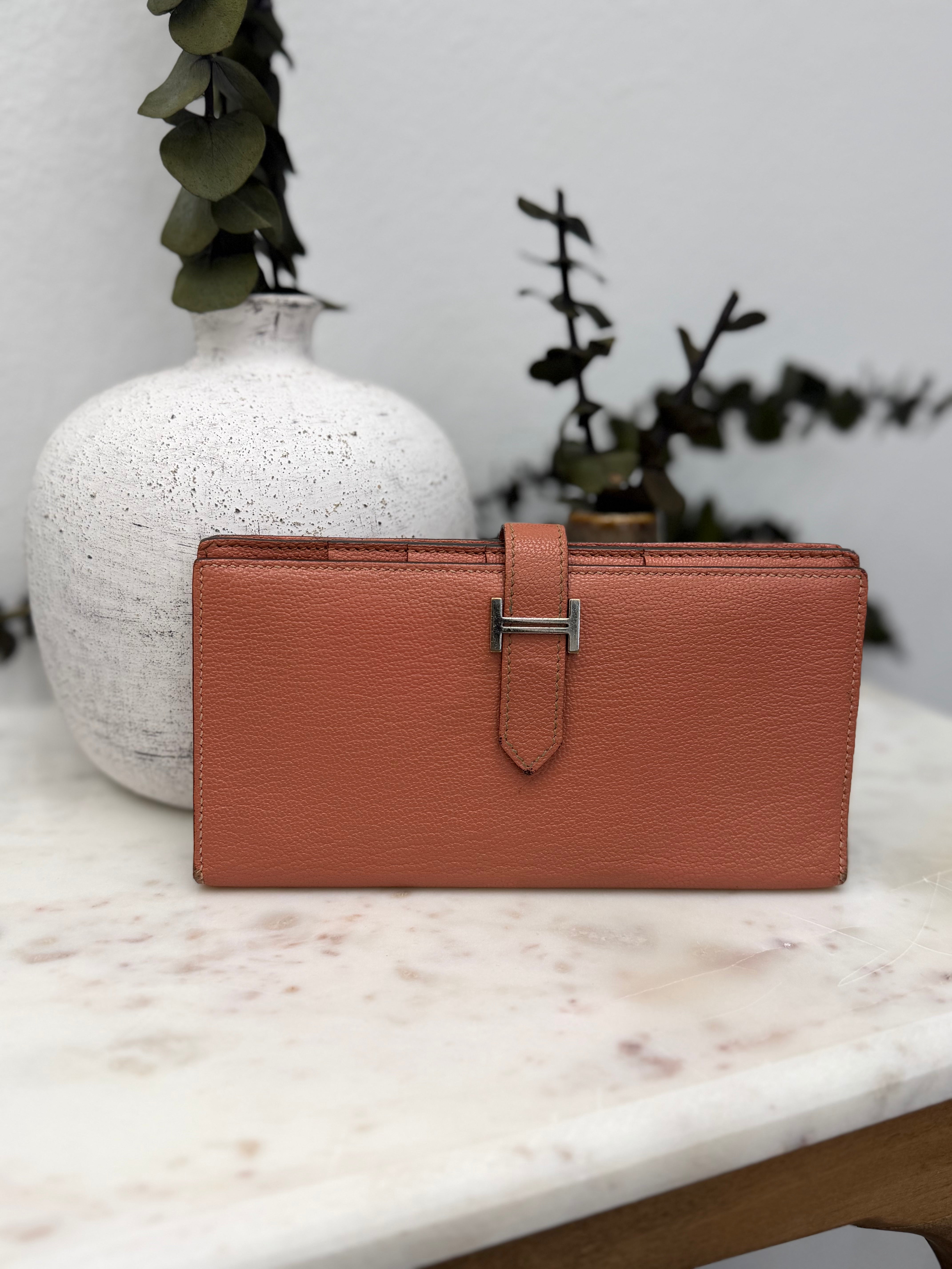 Hermes Coral Leather Bearn Wallet