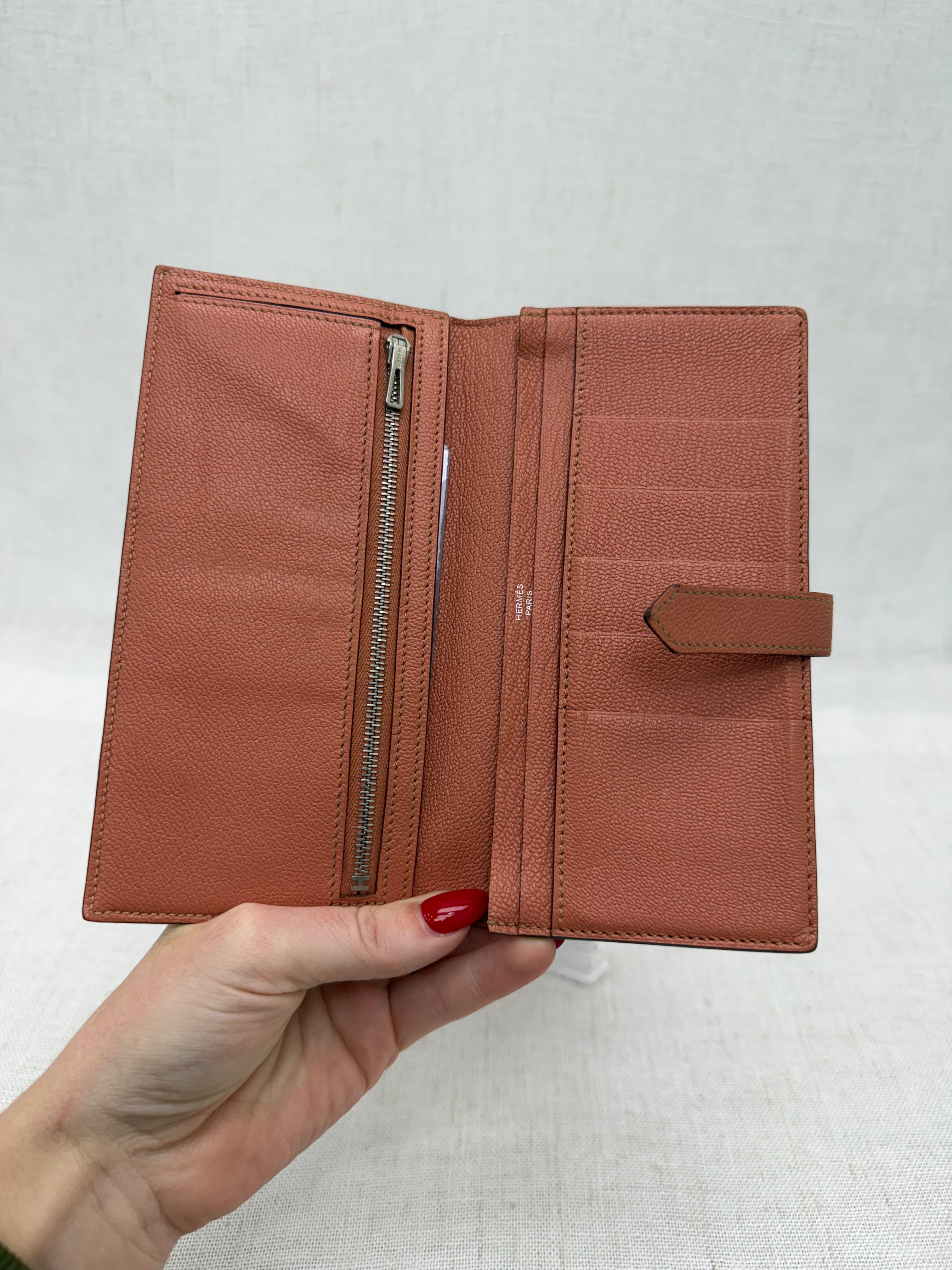 Hermes Coral Leather Bearn Wallet