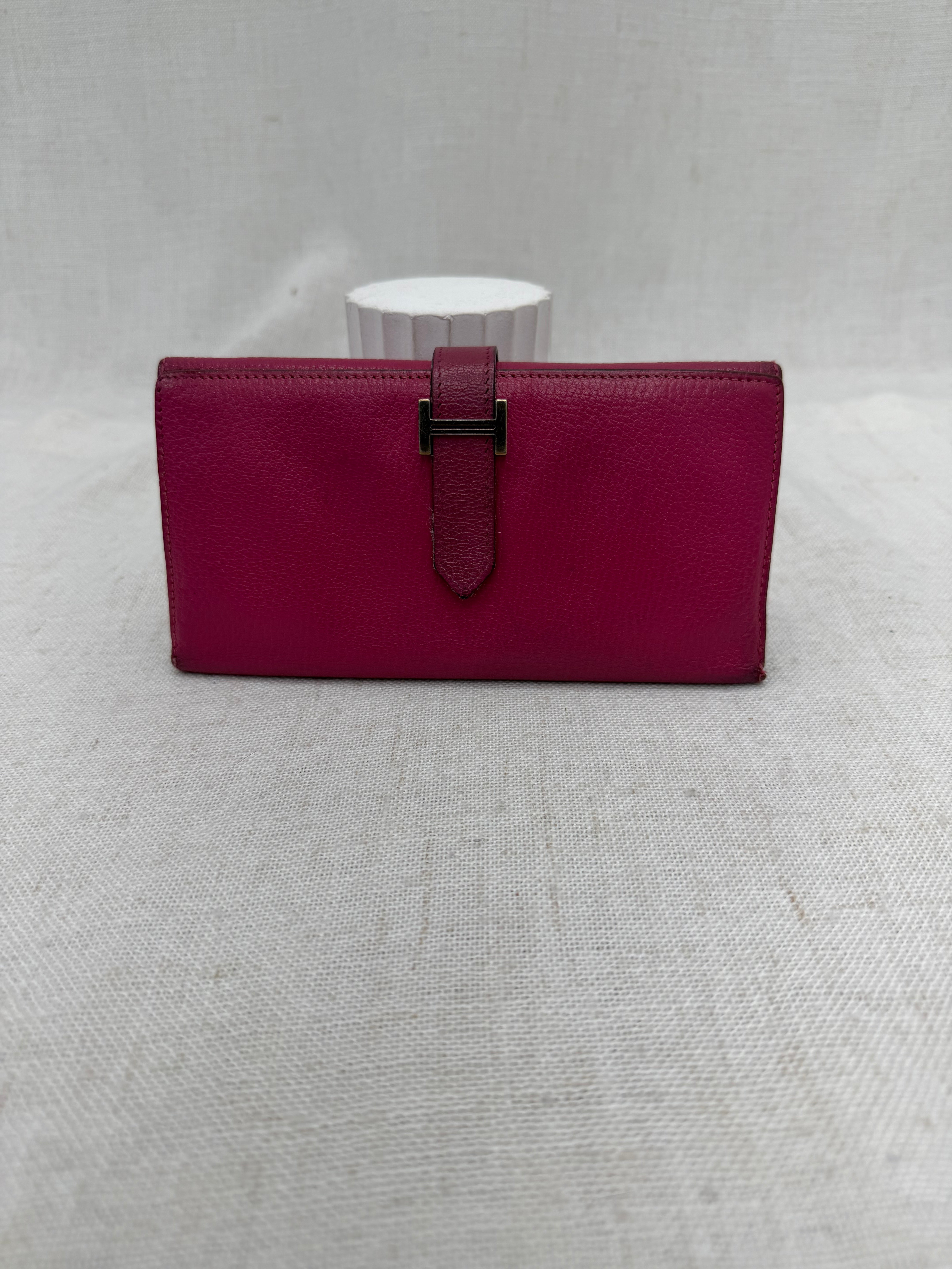 Hermes Fuchsia Leather Trifold Bearn Wallet