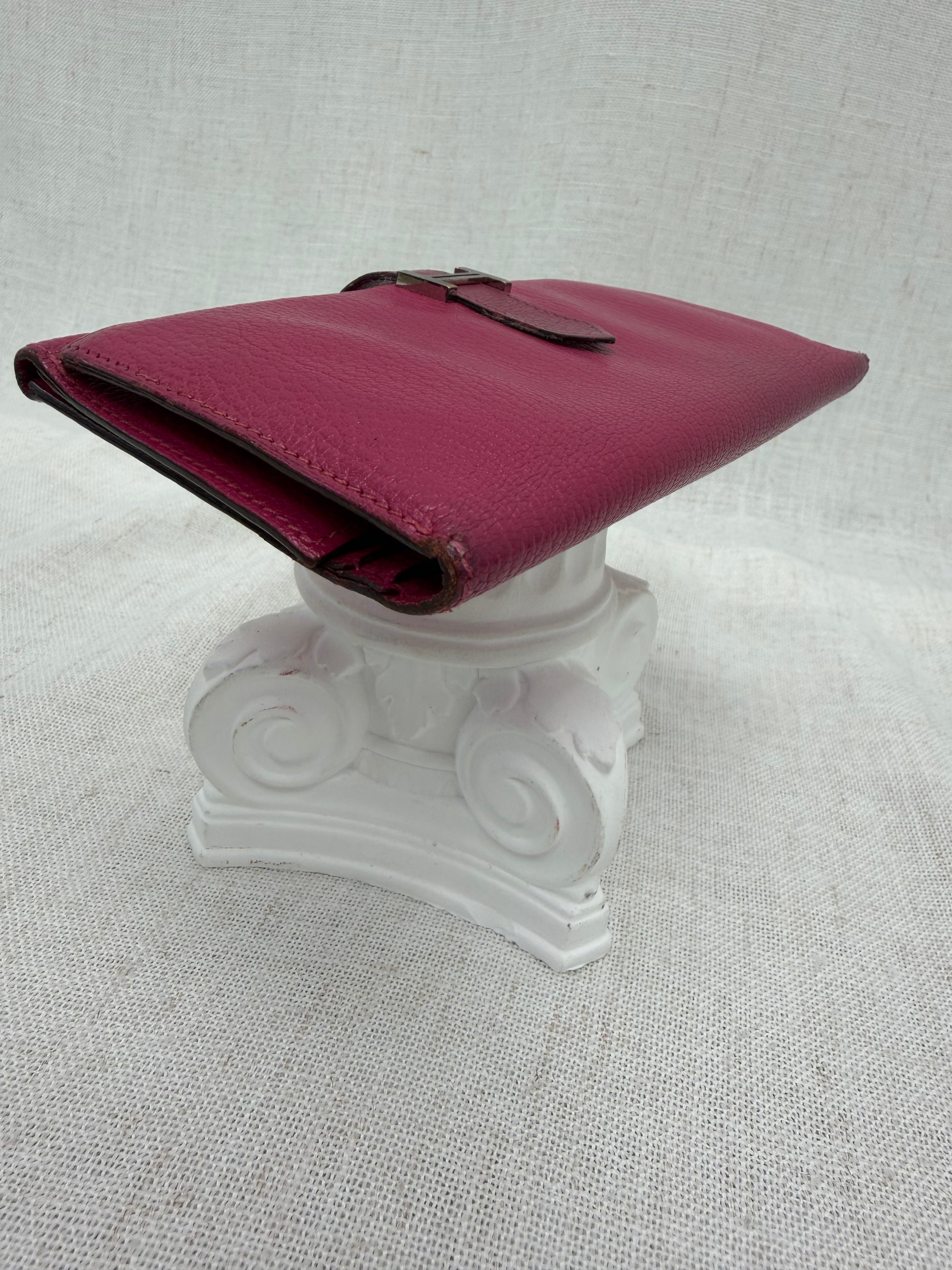 Hermes Fuchsia Leather Trifold Bearn Wallet