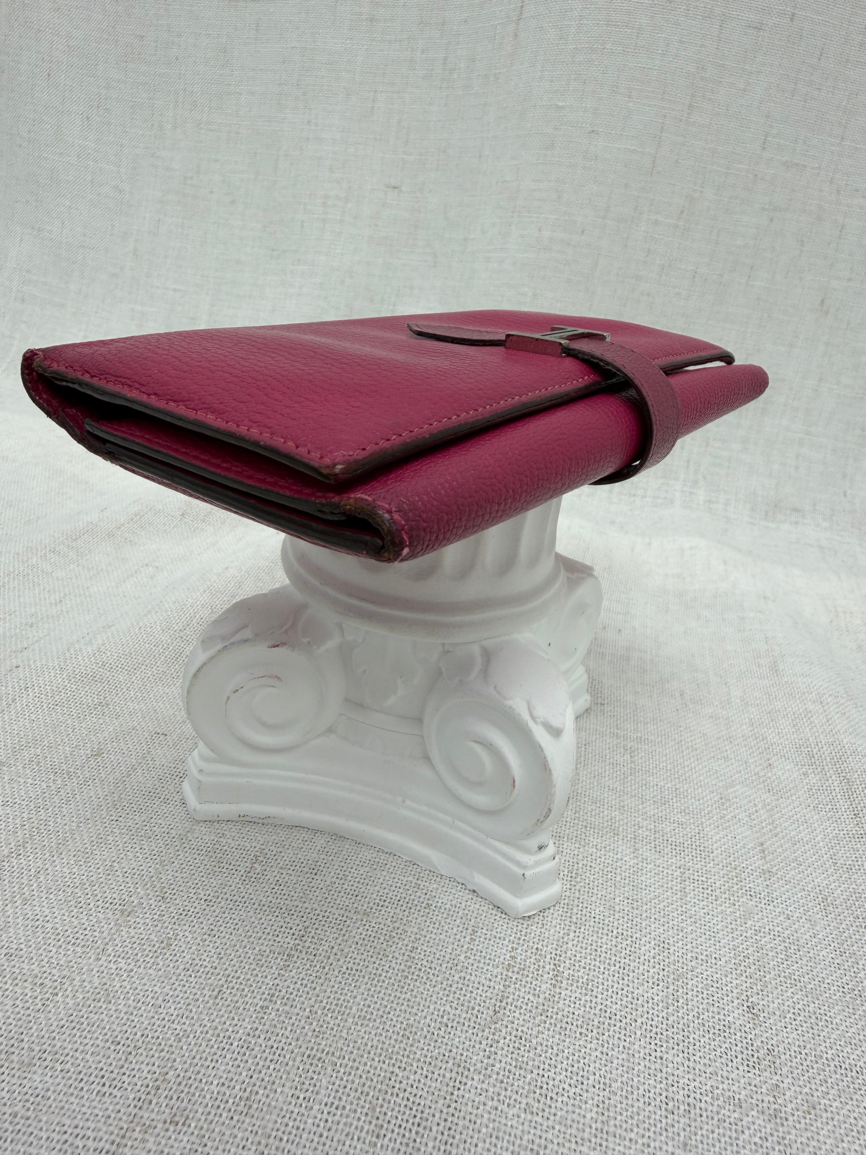 Hermes Fuchsia Leather Trifold Bearn Wallet