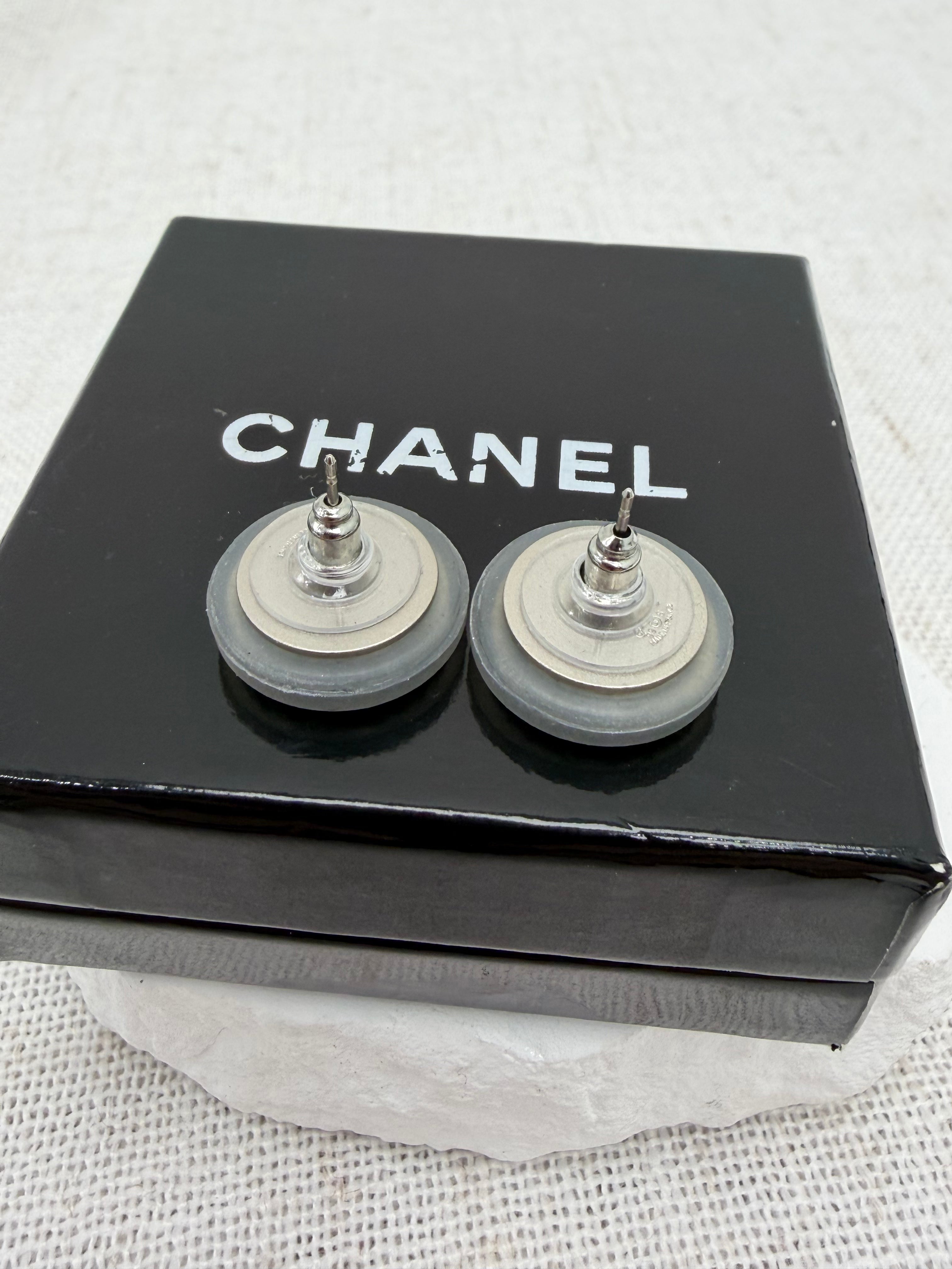 Chanel Vintage Grey CC Rubberized Earrings