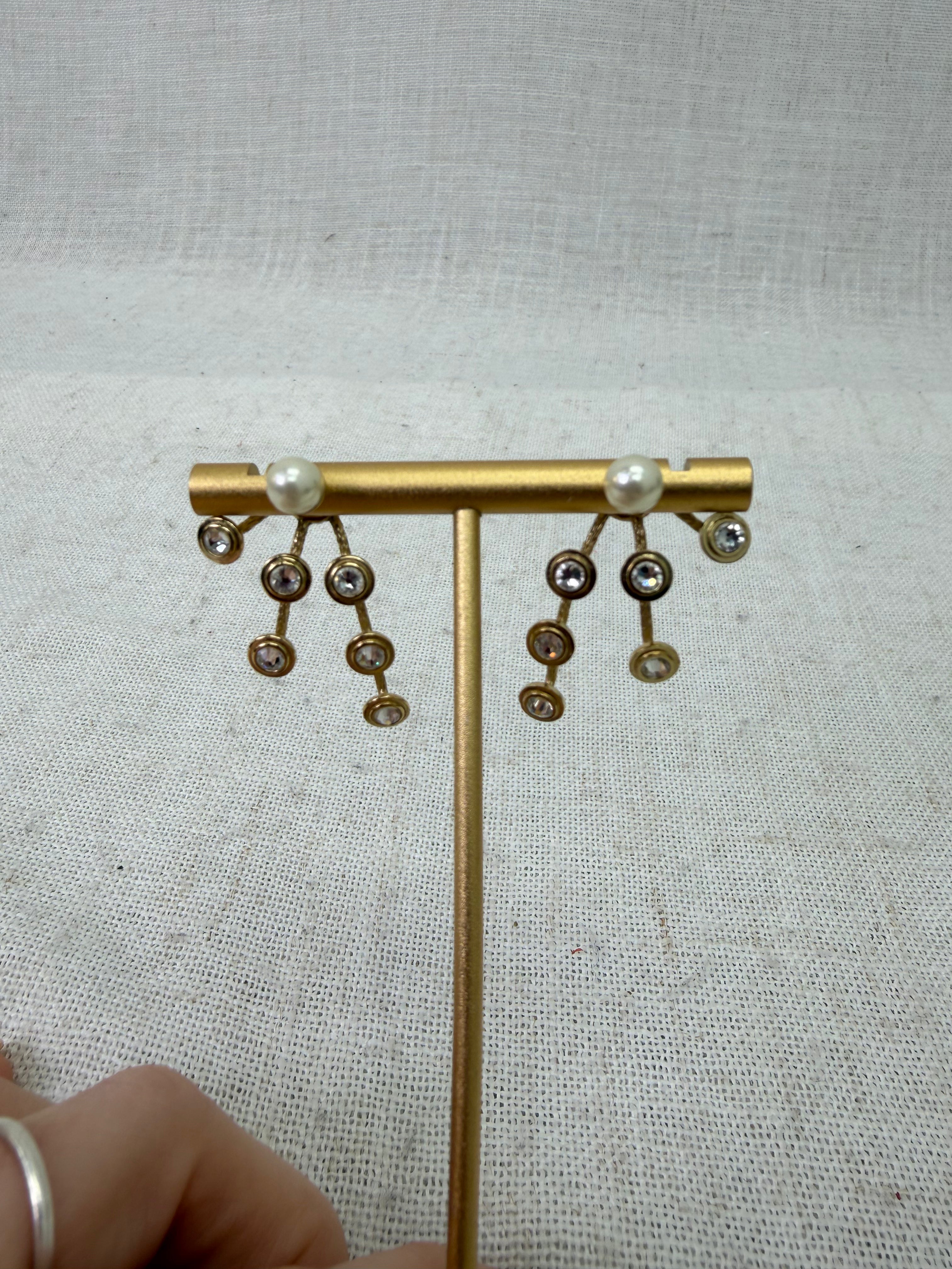 Christian Dior Gold Tone & Pearl Crystal J'Adior Star Drop Earrings