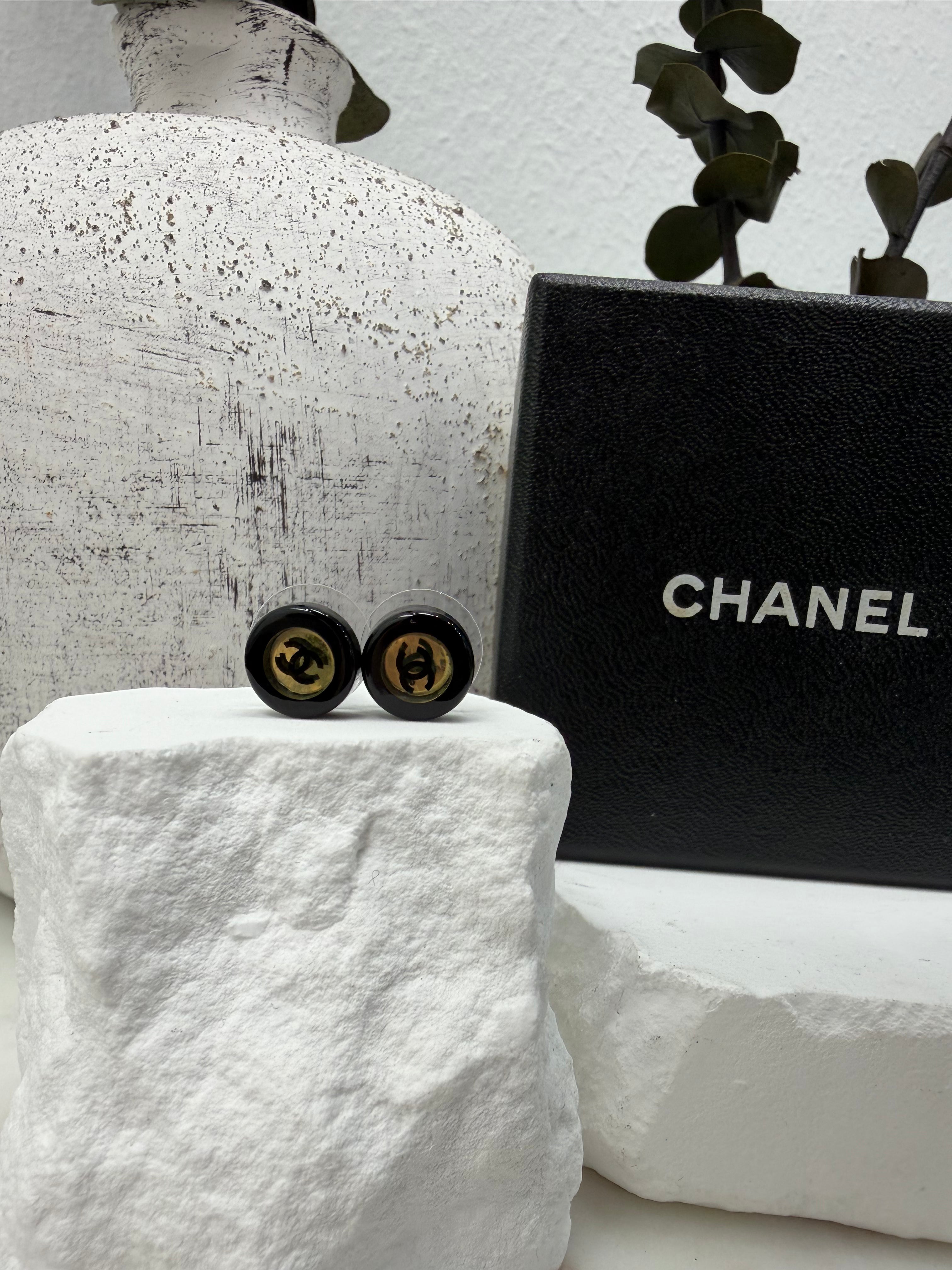 Chanel Vintage Black Resin Earrings