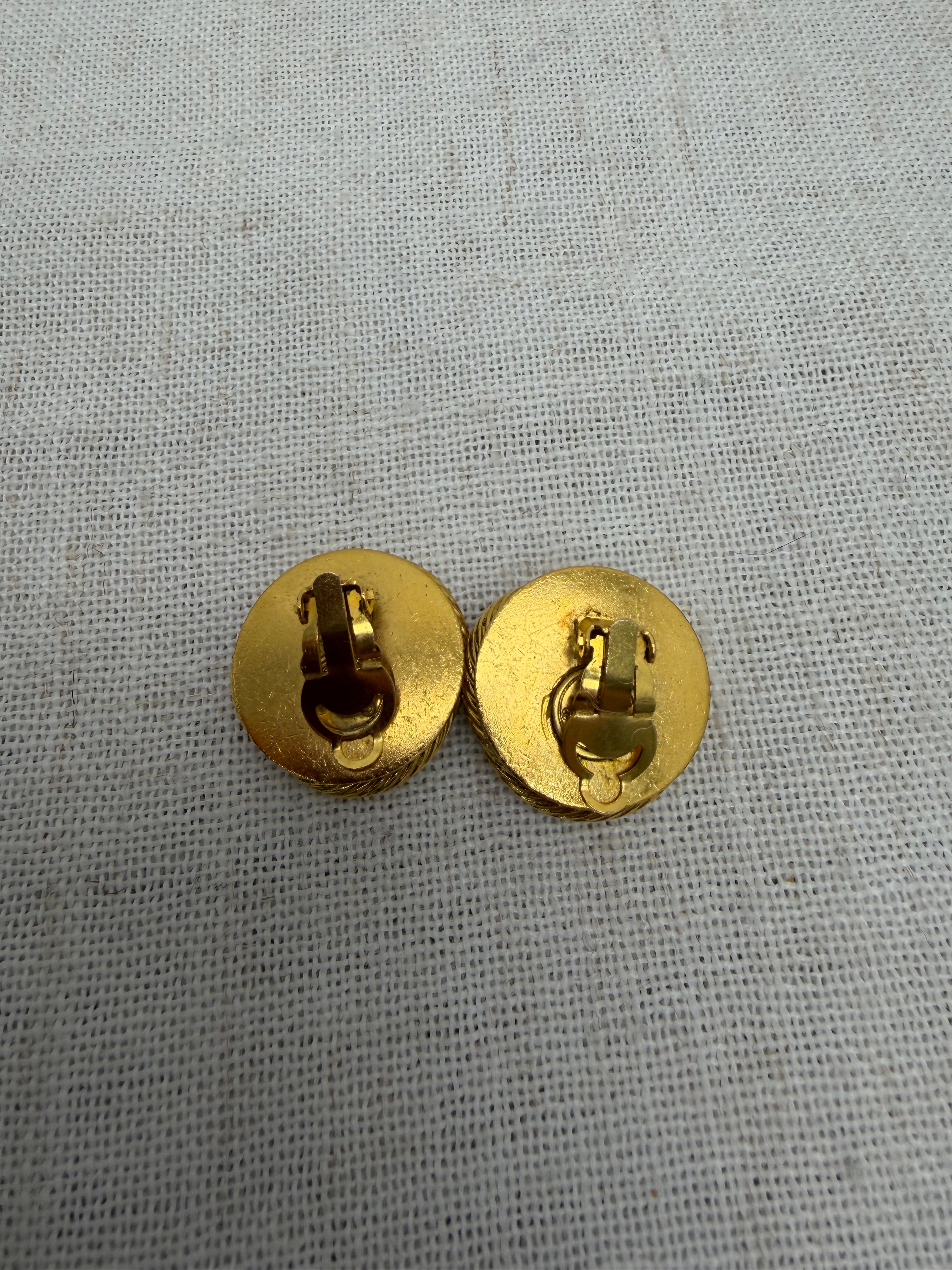 Chanel Vintage Gold Tone Faux Pearl Nested Clip On Earrings