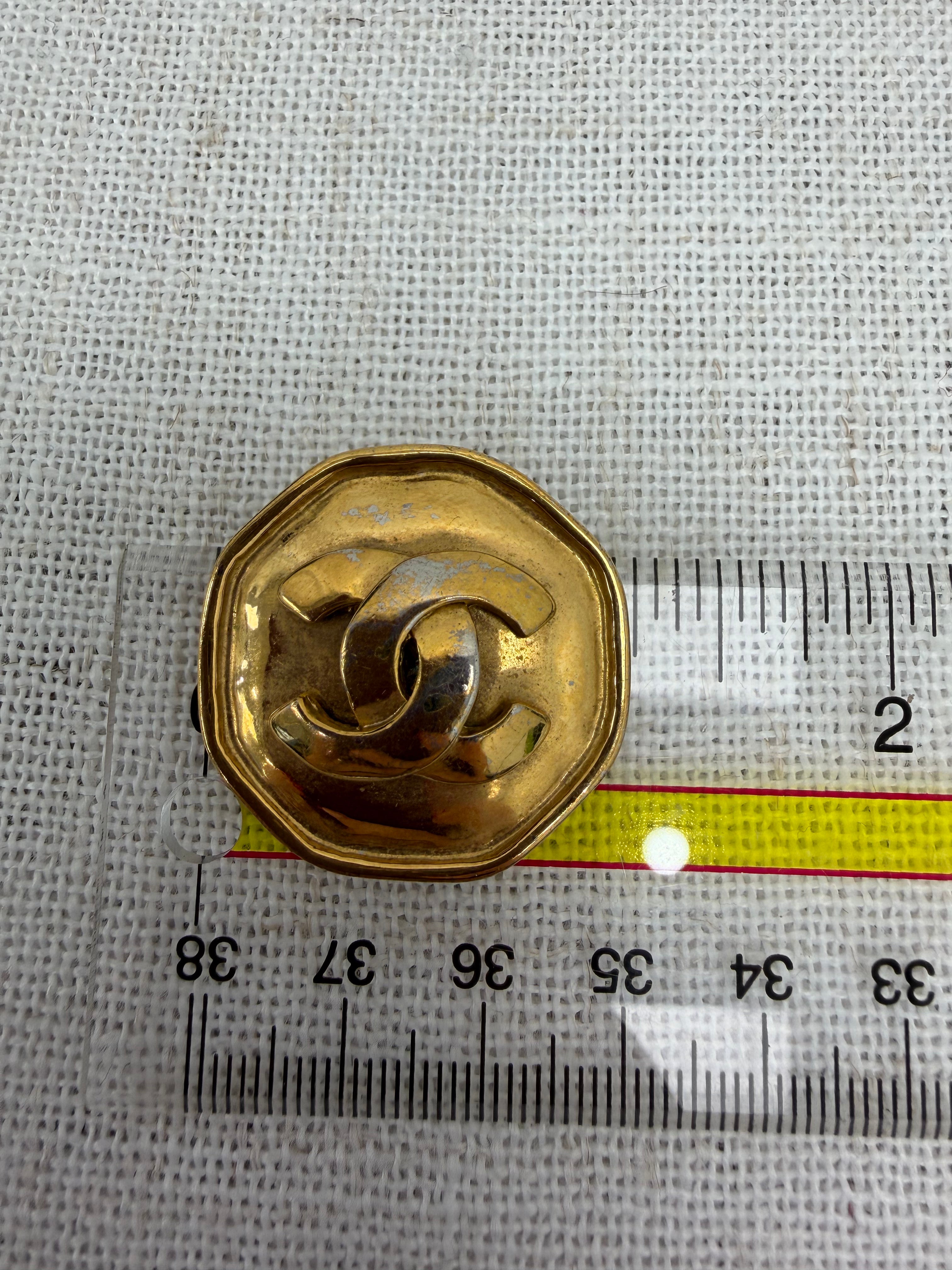 Chanel Vintage Gold Tone CoCo Mark Clip On Earrings