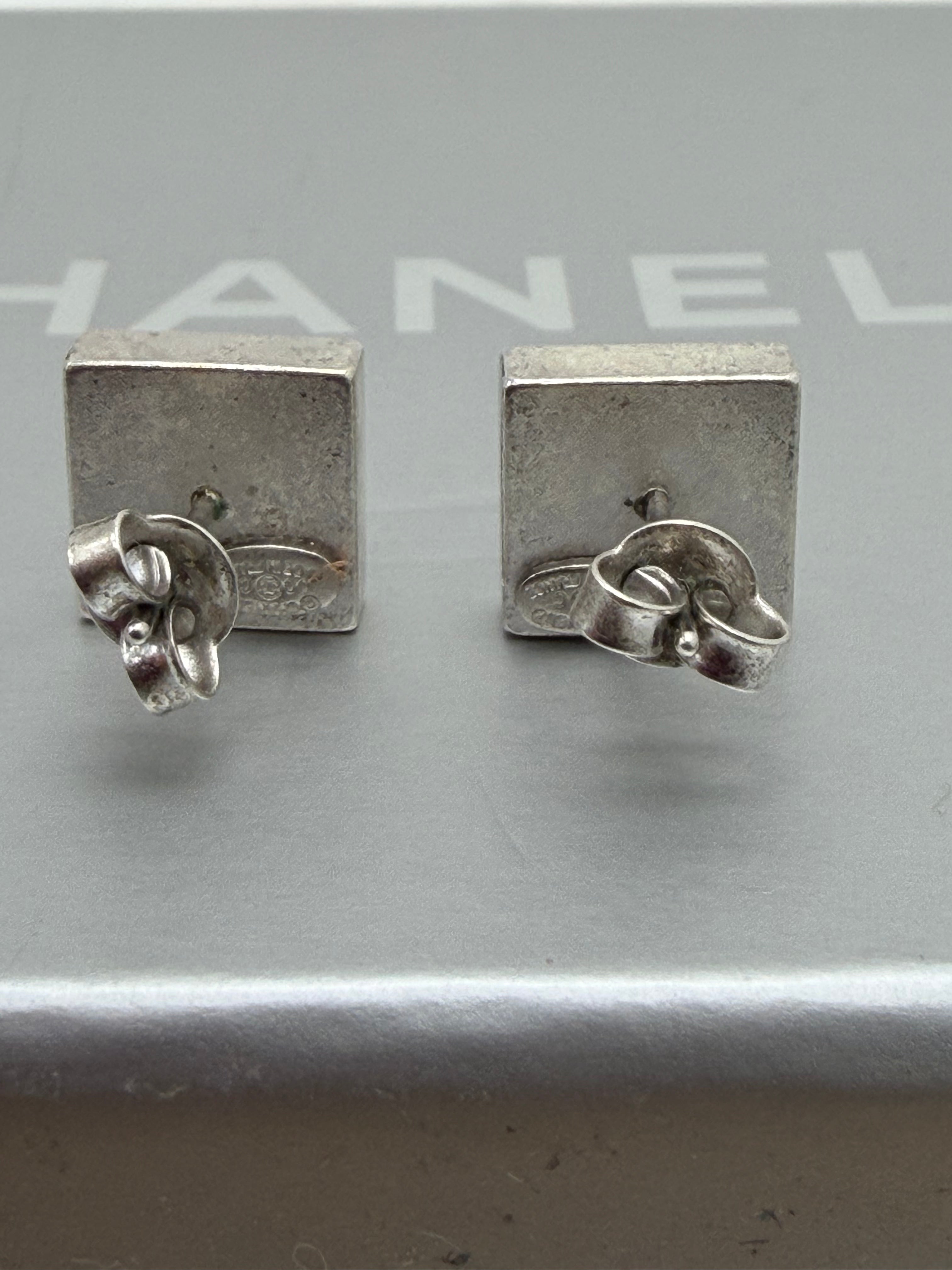 Chanel Vintage CC Square Silver Earrings