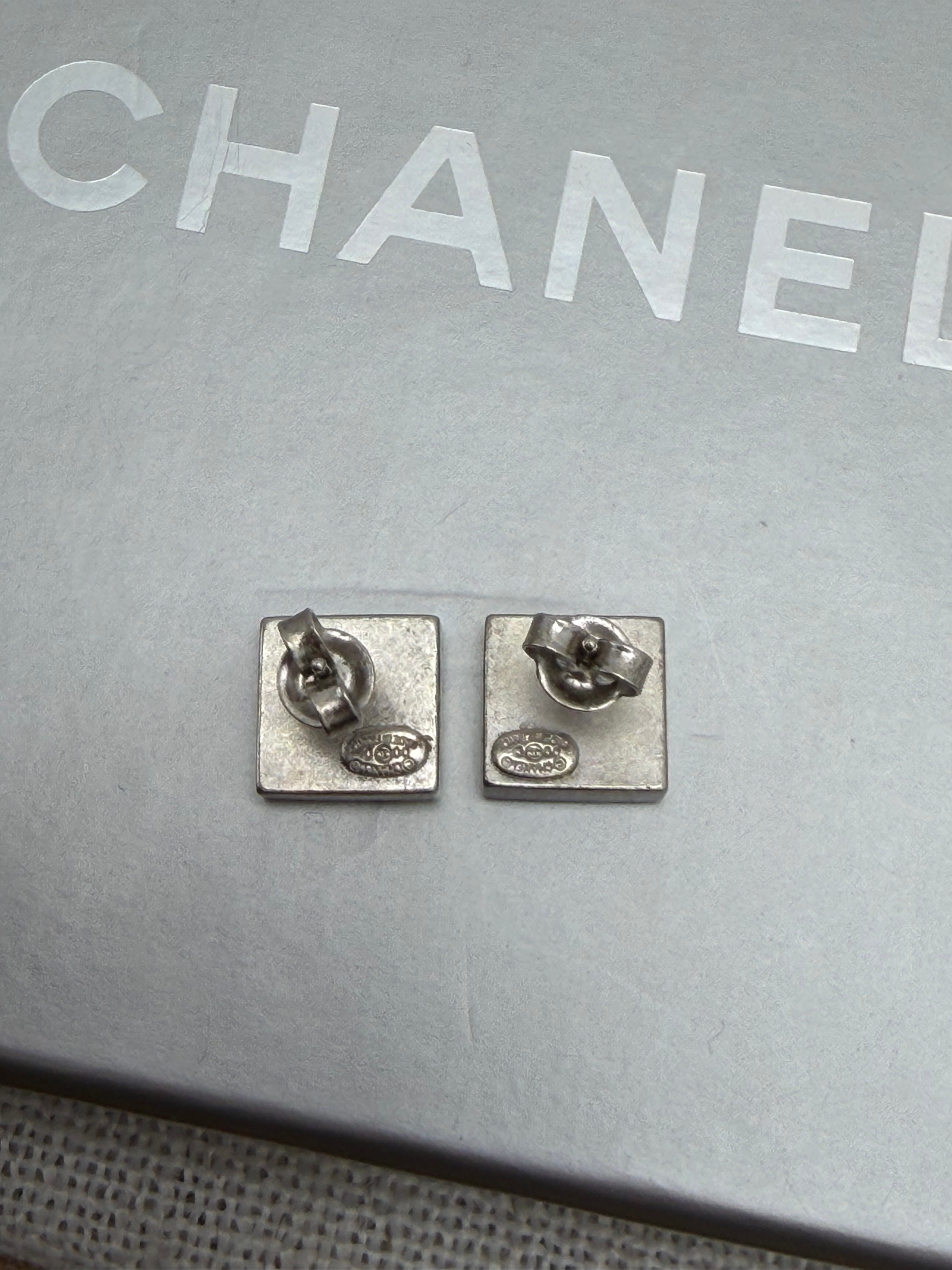 Chanel Vintage CC Square Silver Earrings