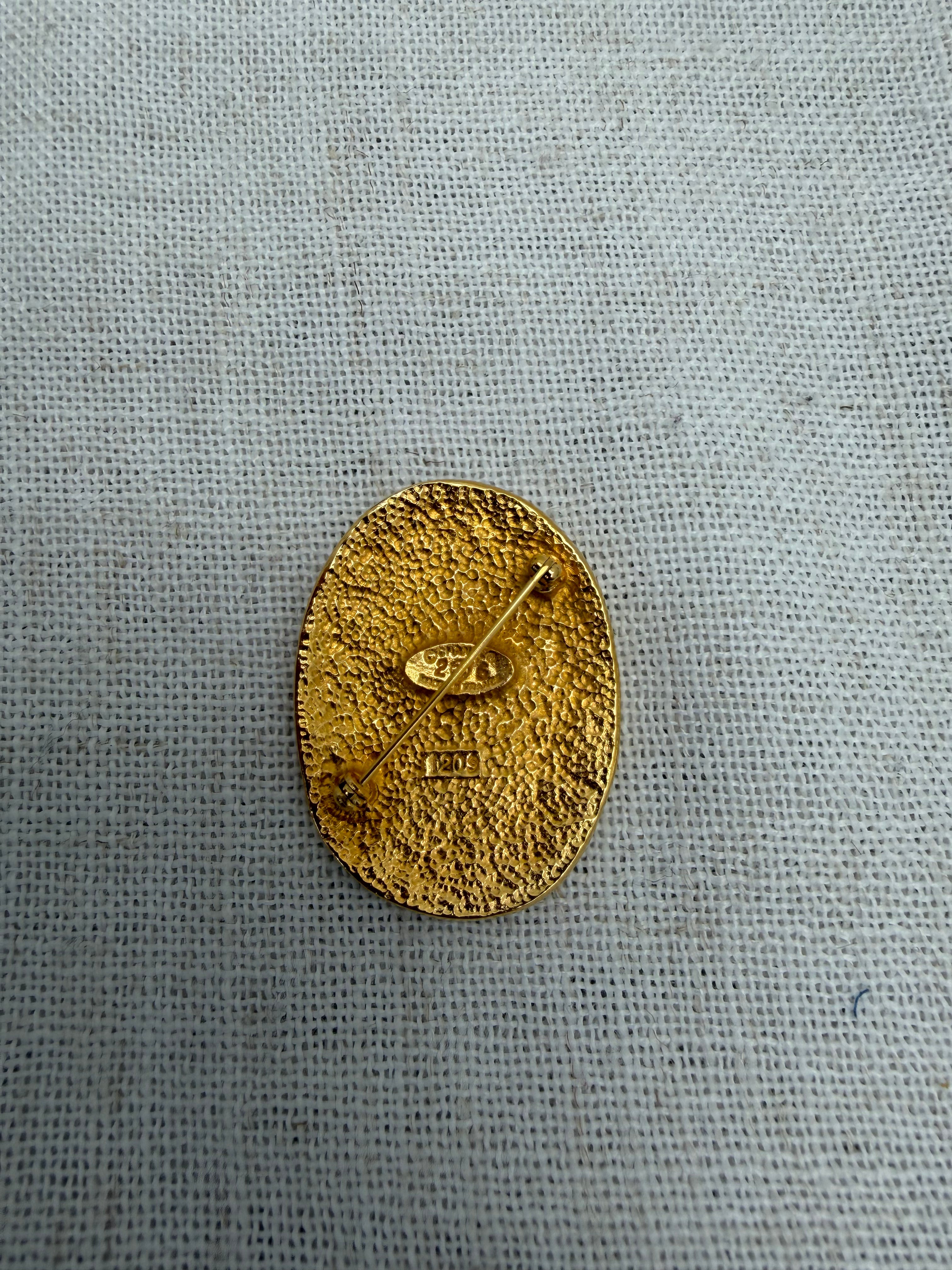 Chanel Vintage Gold Tone CC Crown Brooch