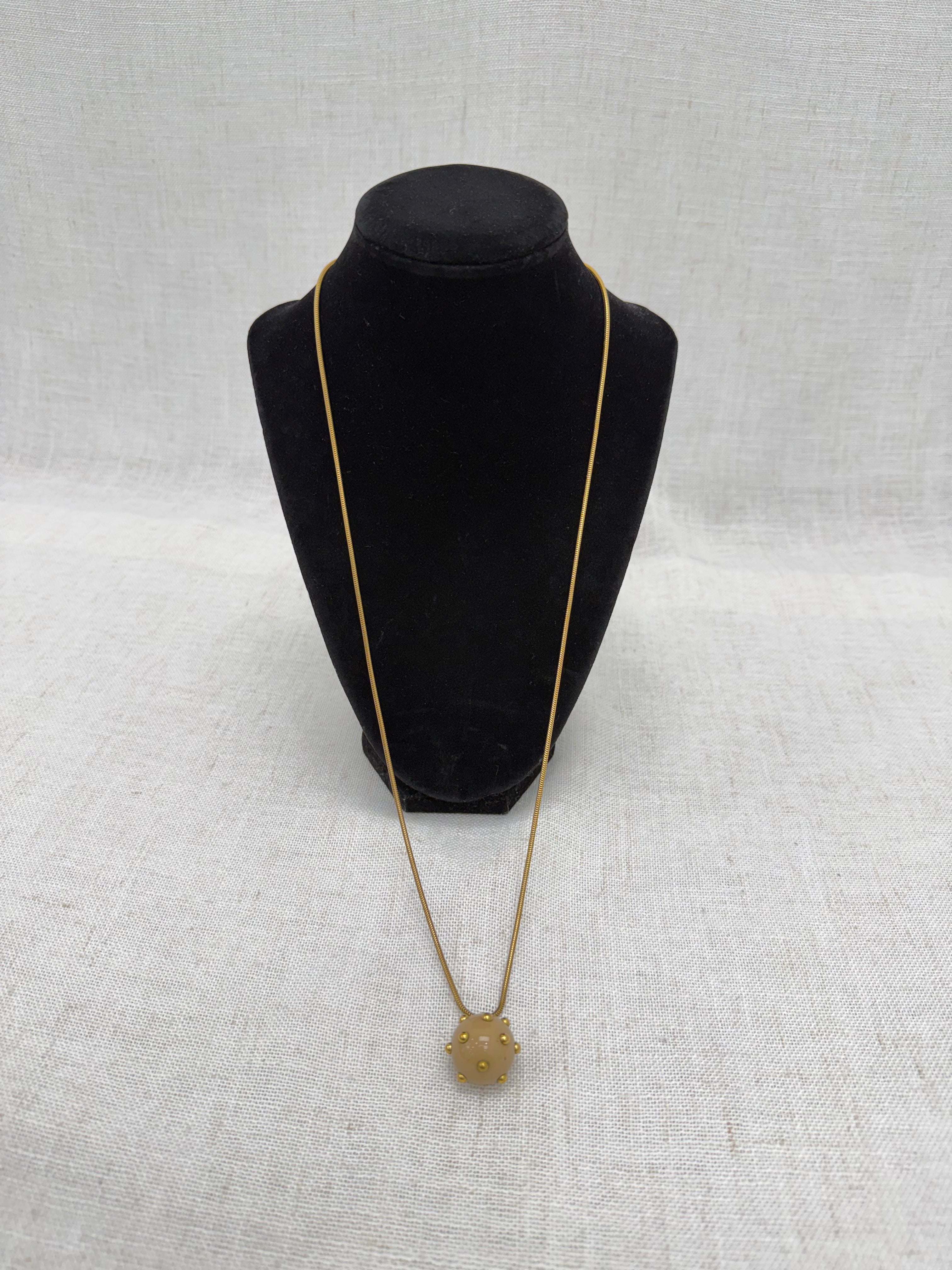 Chanel Vintage Beige Studded Sphere Pendant Long Necklace