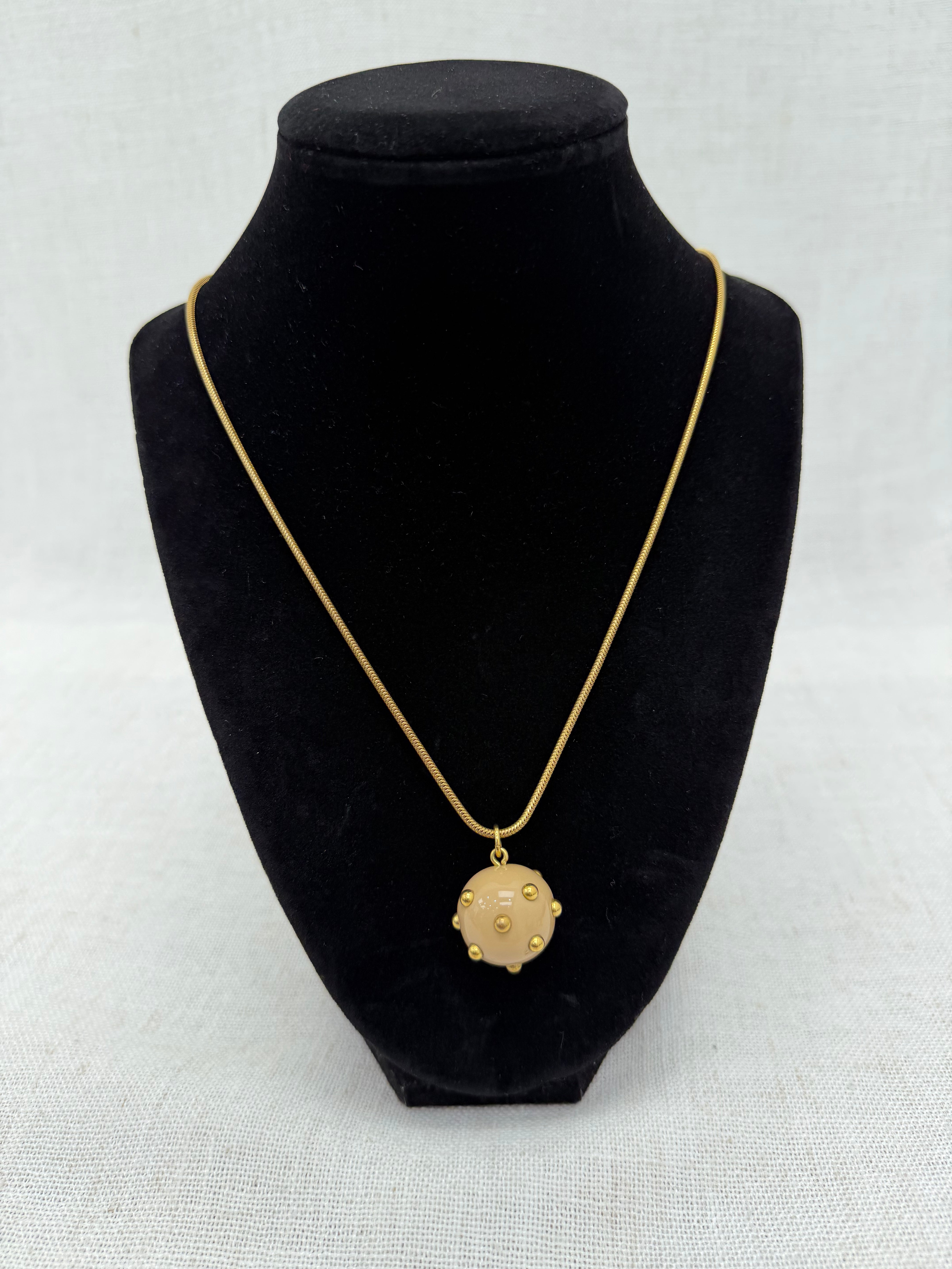 Chanel Vintage Beige Studded Sphere Pendant Long Necklace