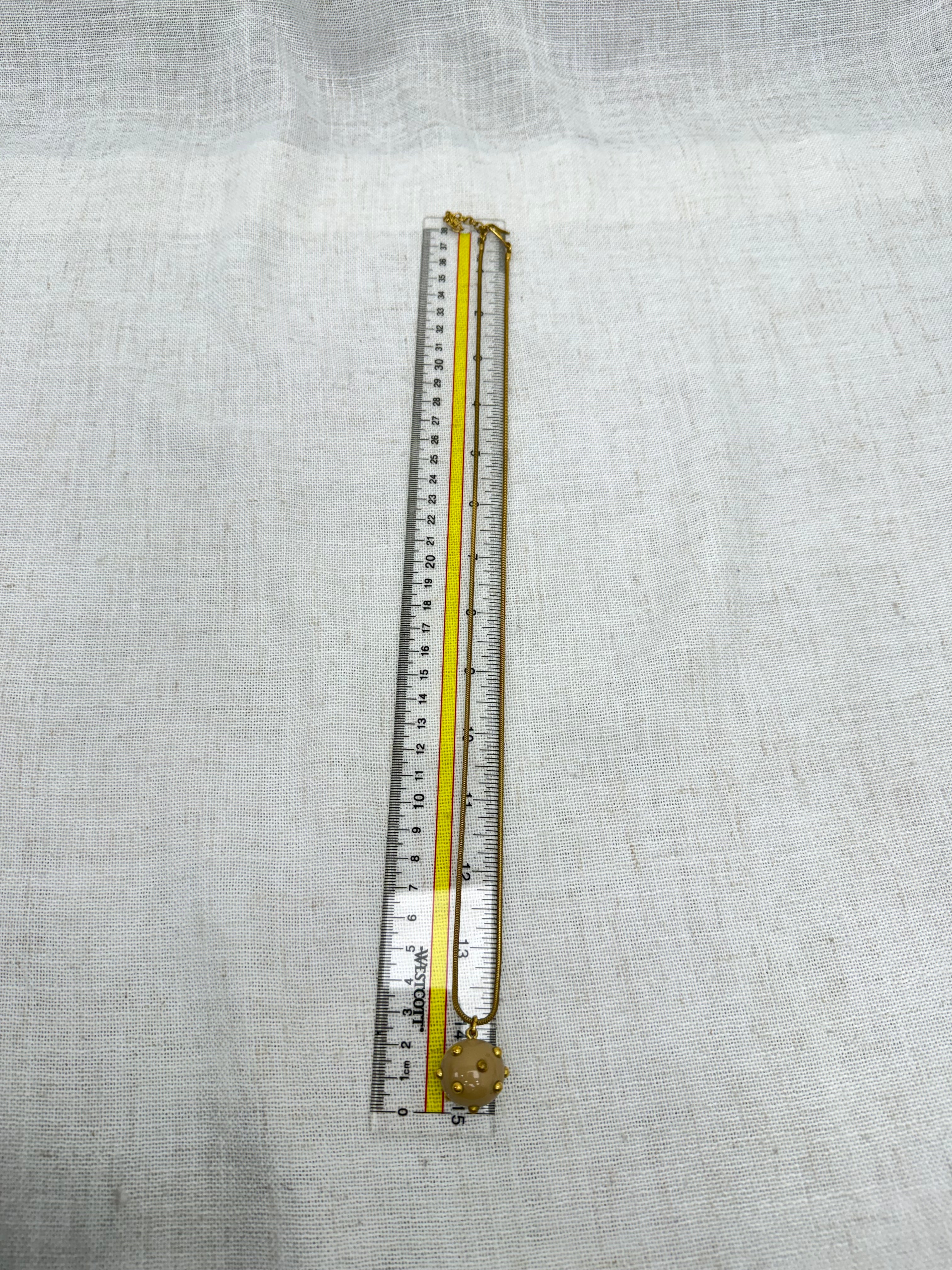 Chanel Vintage Beige Studded Sphere Pendant Long Necklace