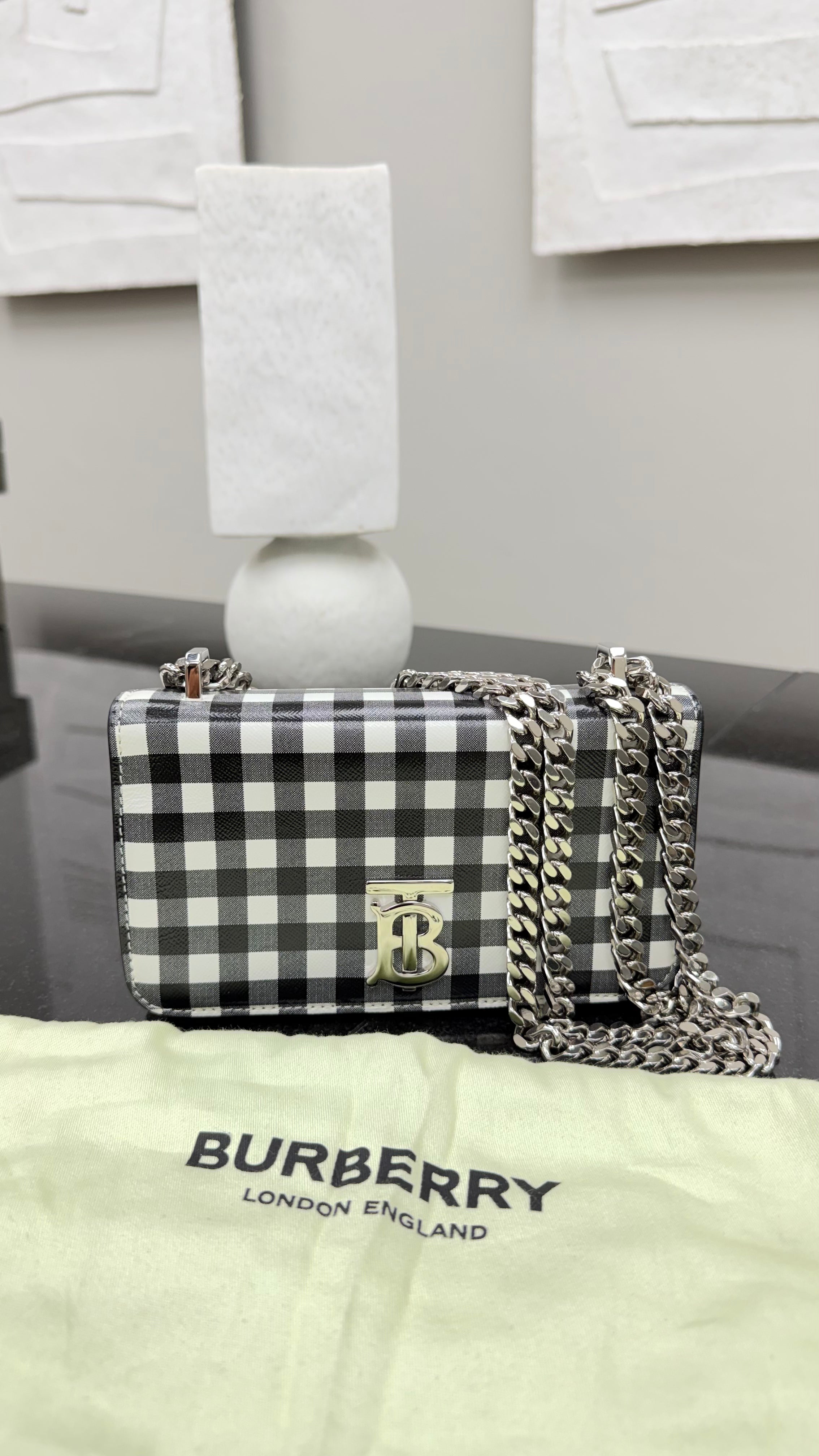*DONS DROP* Burberry Black And White Gingham Print Leather Mini Lola Shoulder Bag