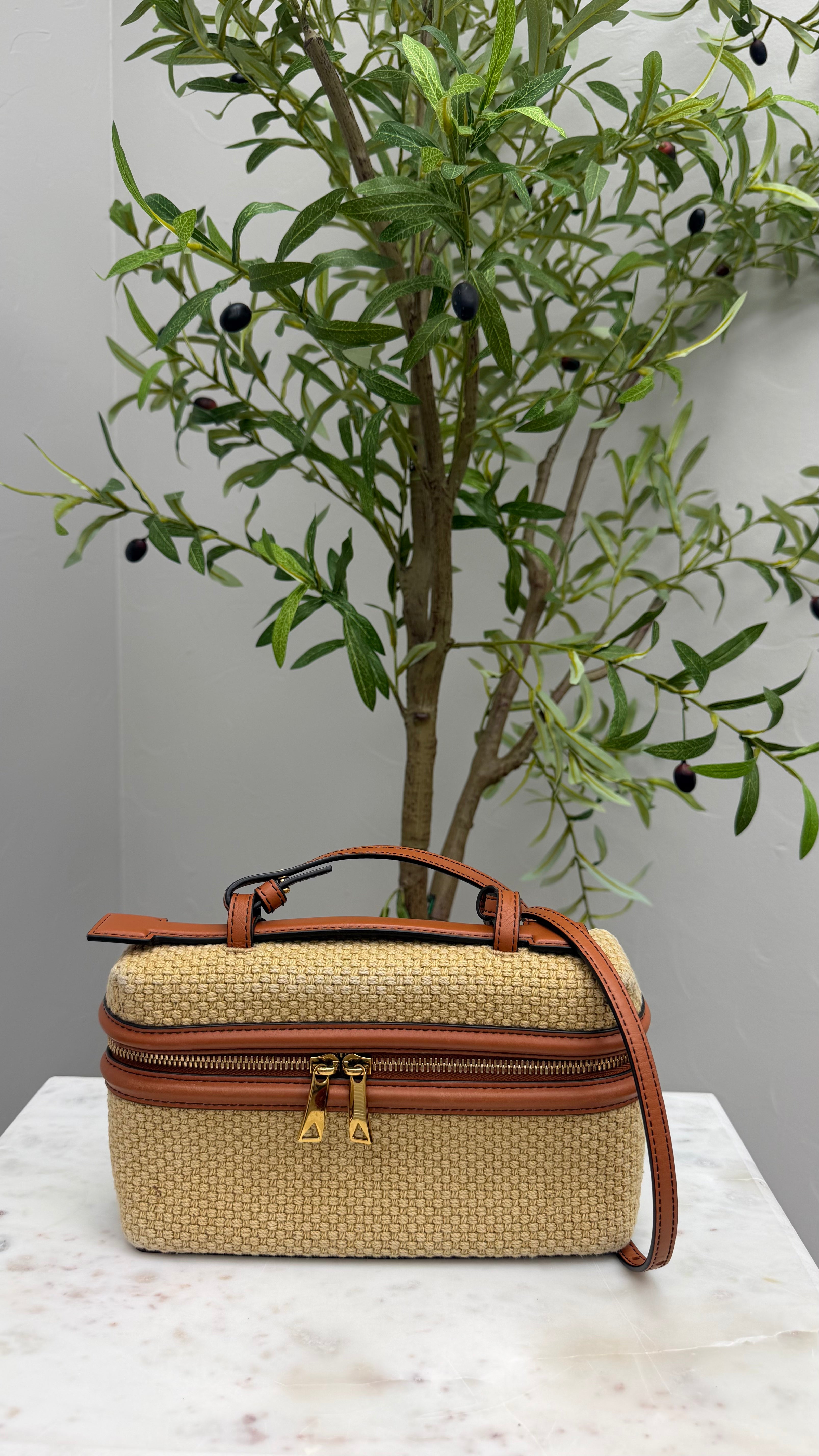 *DONS DROP* Bottega Veneta Brown Woven Jute Bang Bang Vanity Case Crossbody