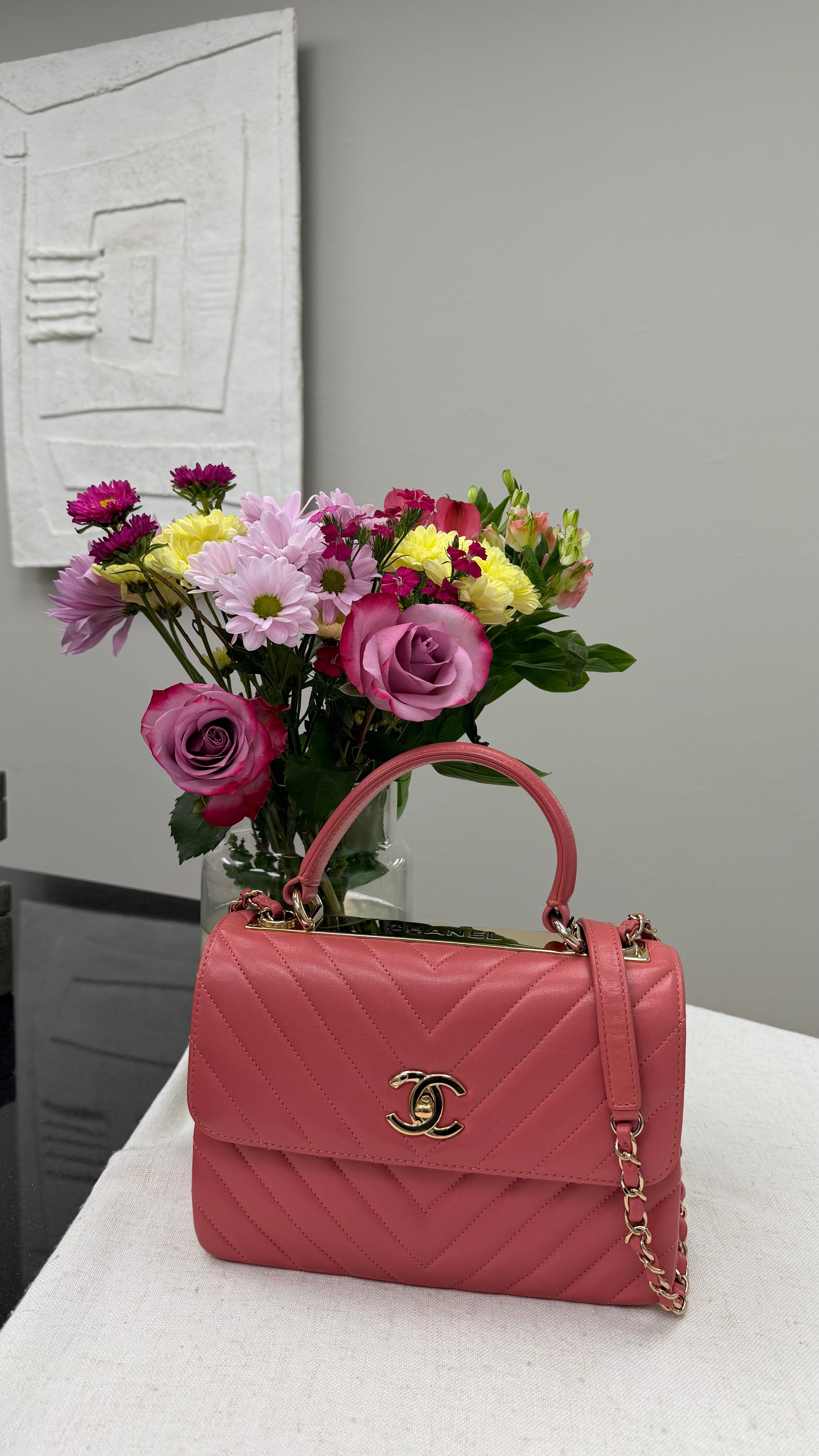 *DONS PRE DROP* Chanel Pink Quilted Lambskin Leather Trendy CC Small Top Handle Bag