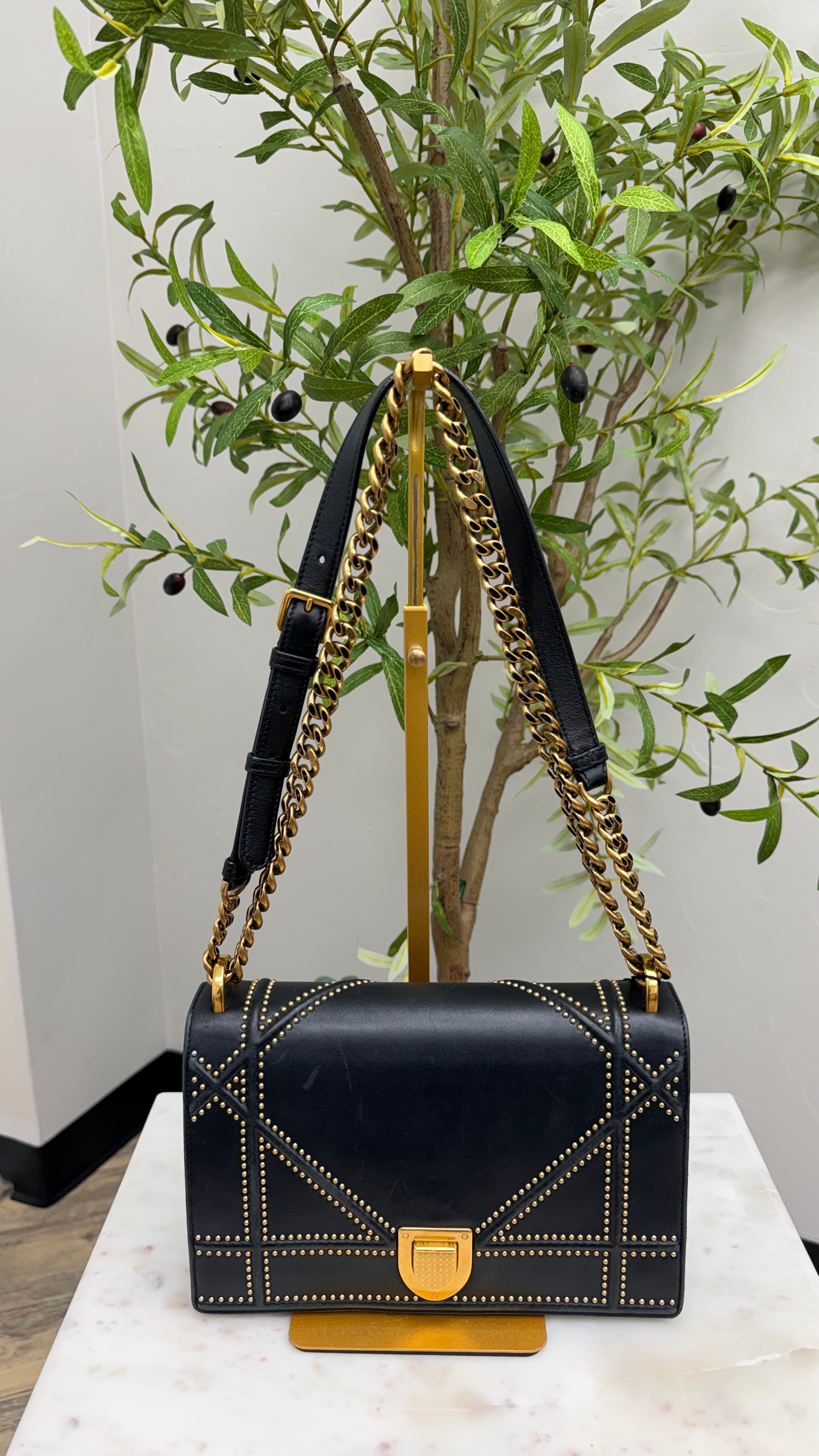 *DONS DROP* Christian Dior Black Lambskin Leather Studded Diorama Medium Shoulder Bag