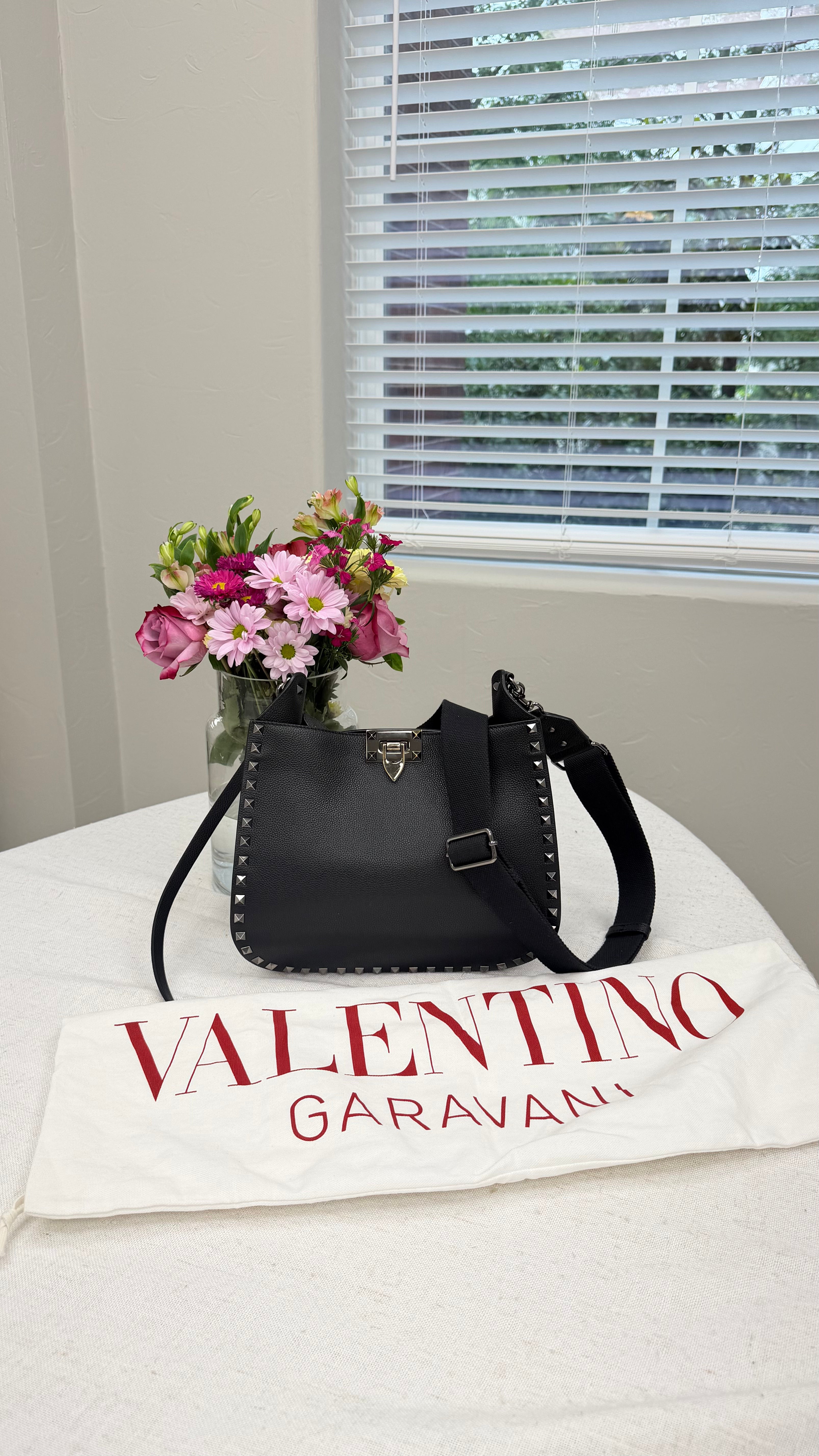 *DONS PRE DROP* Valentino Black Grained Leather Rockstud Shoulder Bag