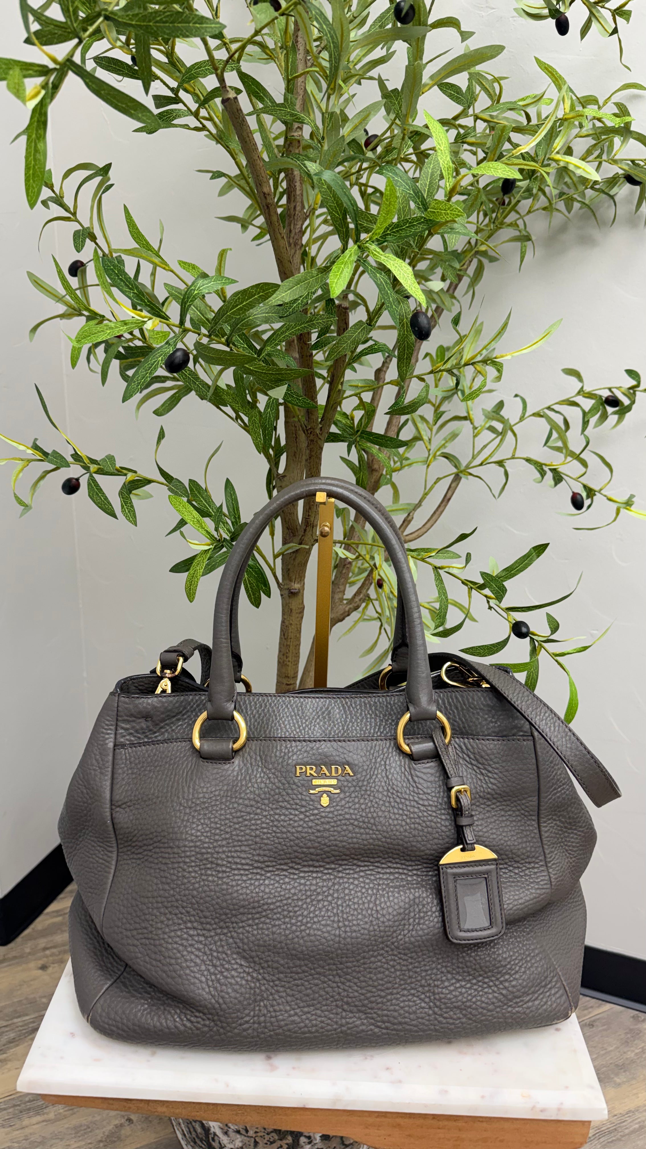 *DONS DROP* Prada Grey Grained Leather Vitello Daino Two-Way Tote Bag