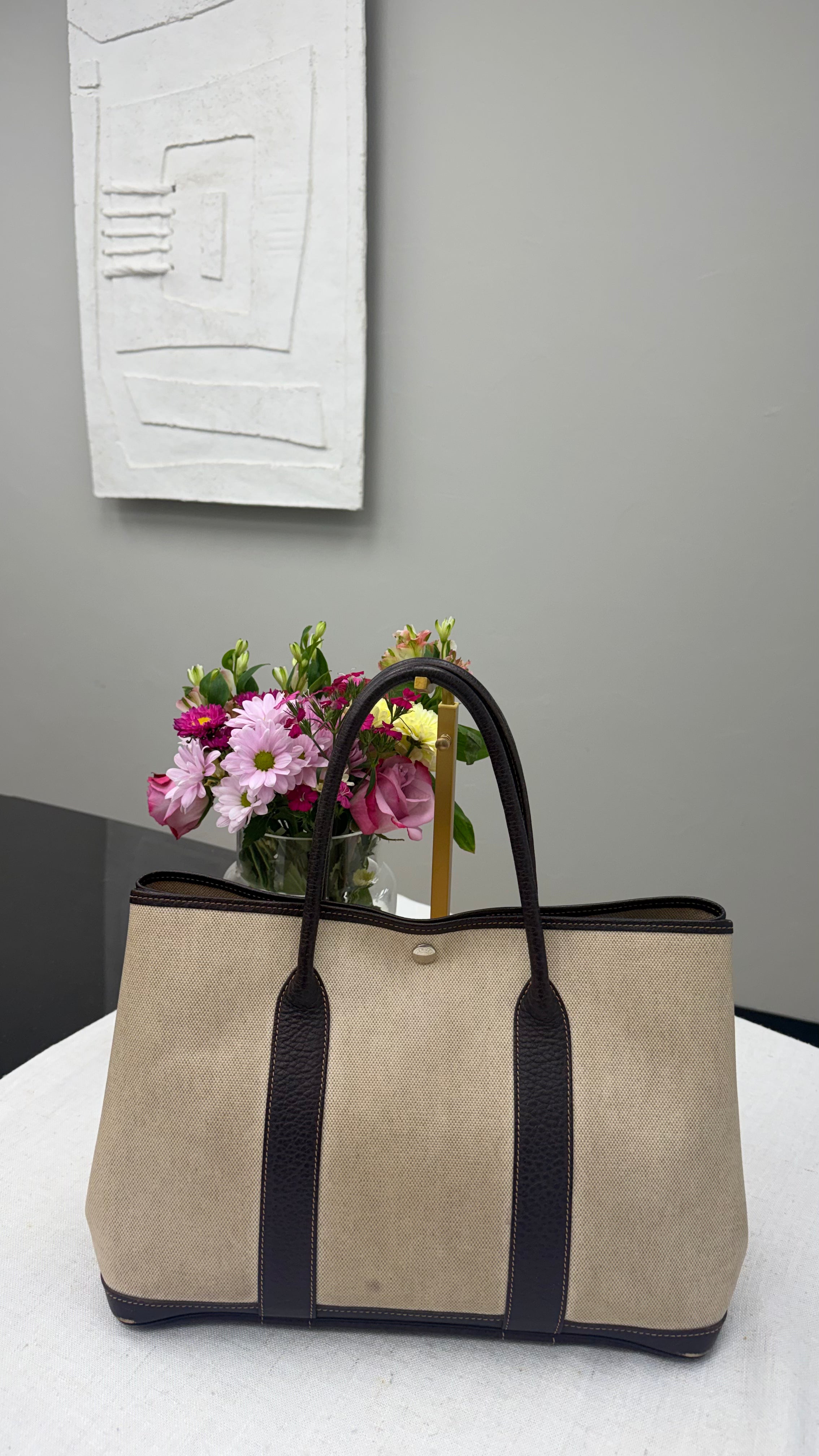 *DONS DROP* Hermes Beige & Brown Toile Canvas Garden Party 36 Tote Bag
