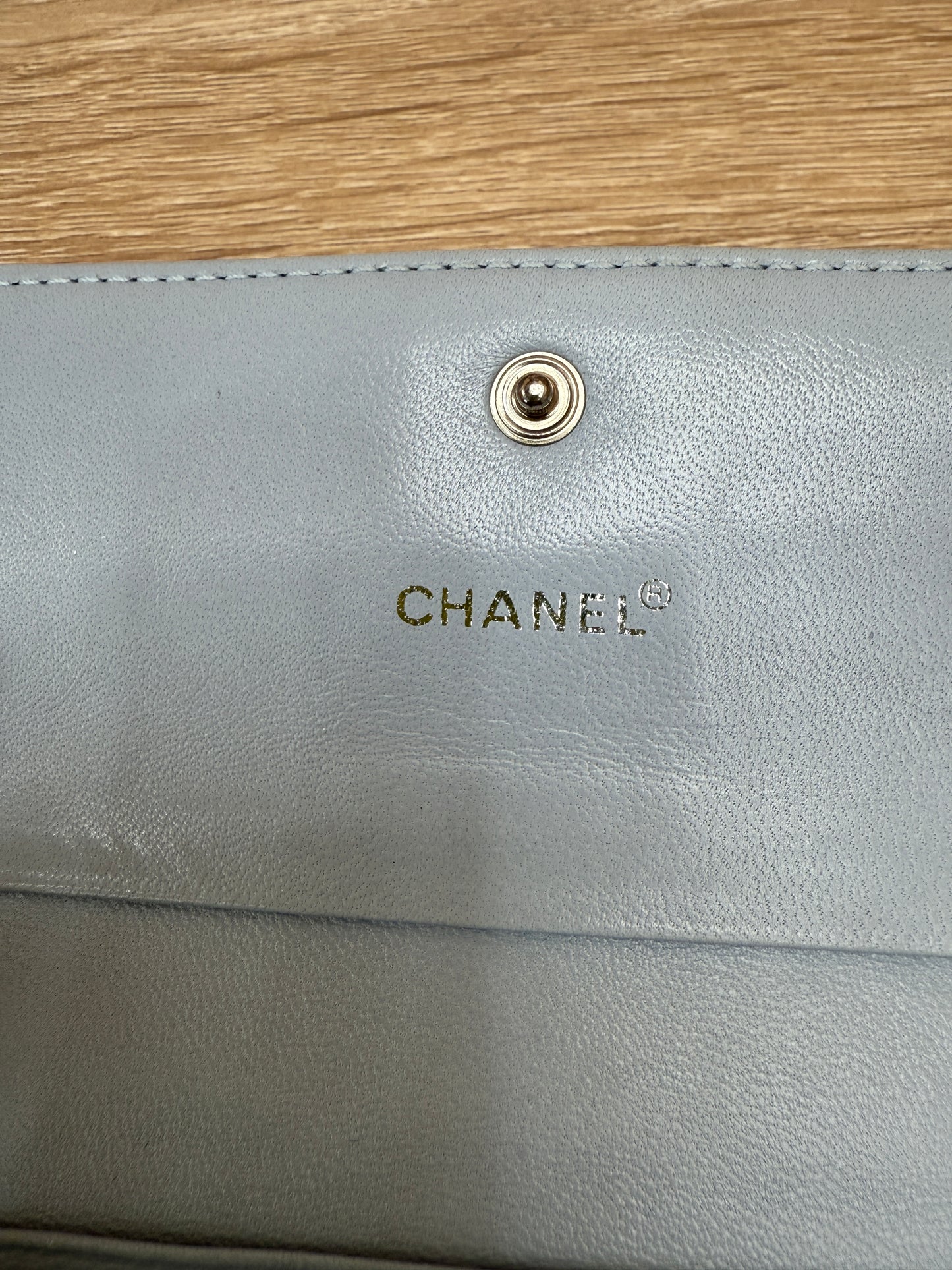 Chanel Light Blue Lambskin Chocolate Bar Compact Wallet