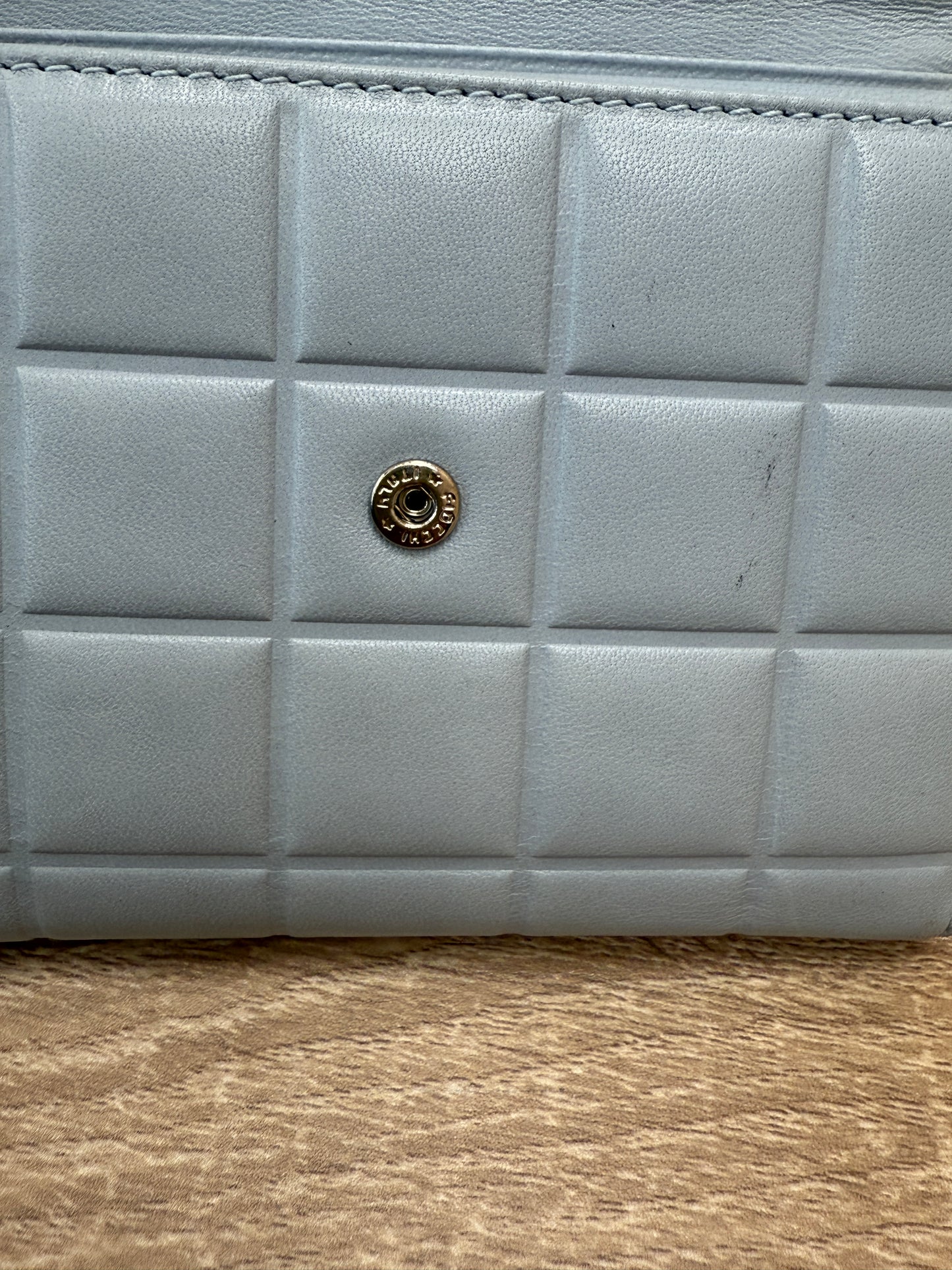 Chanel Light Blue Lambskin Chocolate Bar Compact Wallet