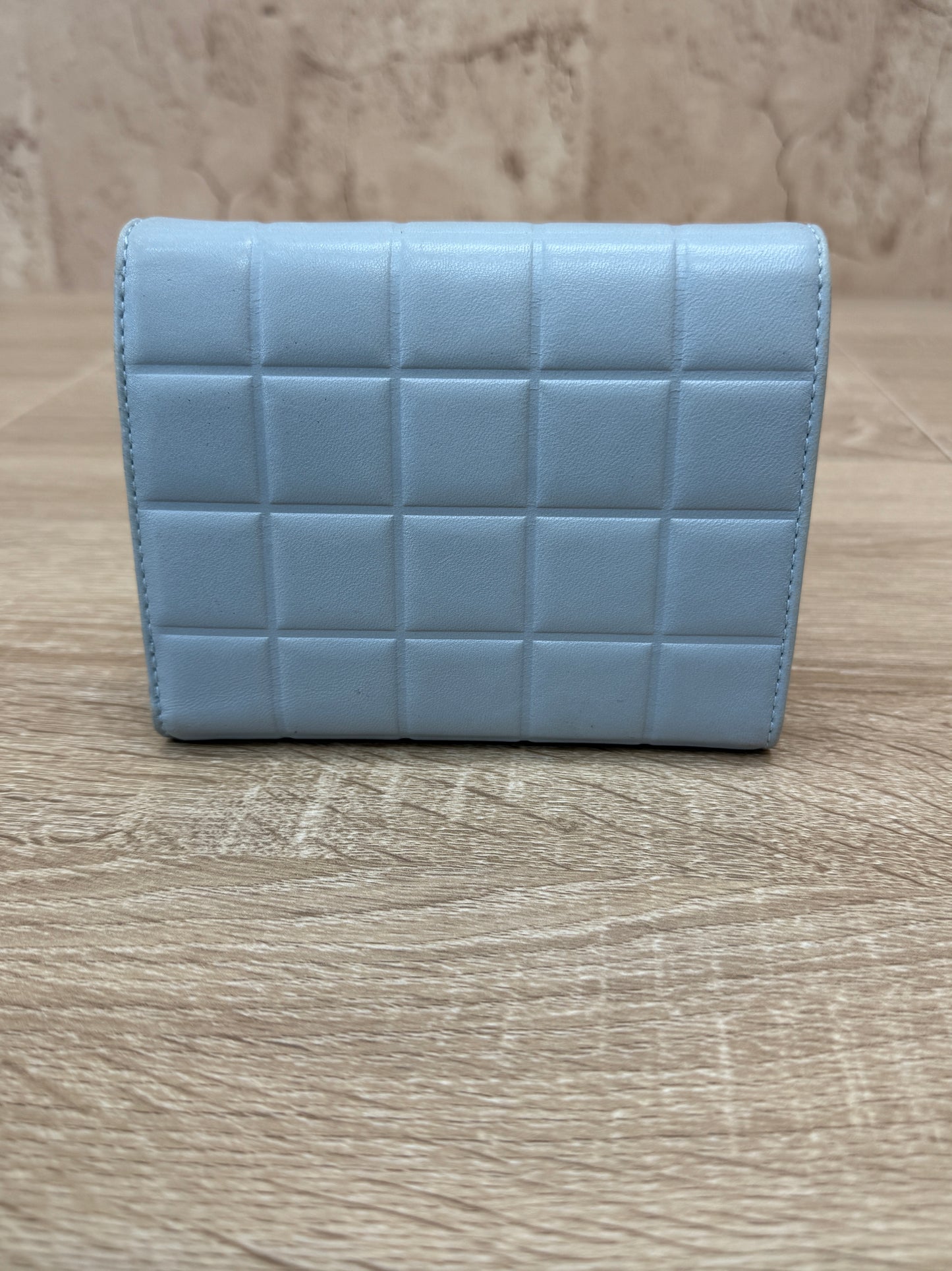 Chanel Light Blue Lambskin Chocolate Bar Compact Wallet