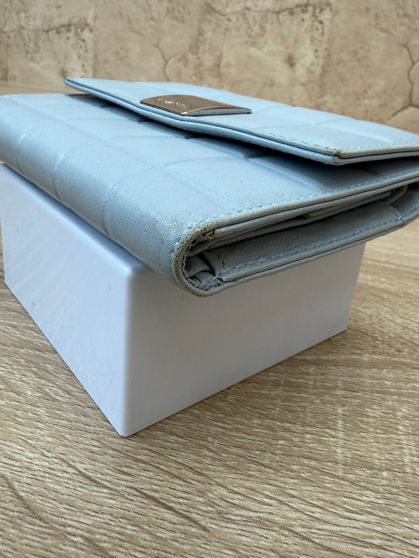 Chanel Light Blue Lambskin Chocolate Bar Compact Wallet
