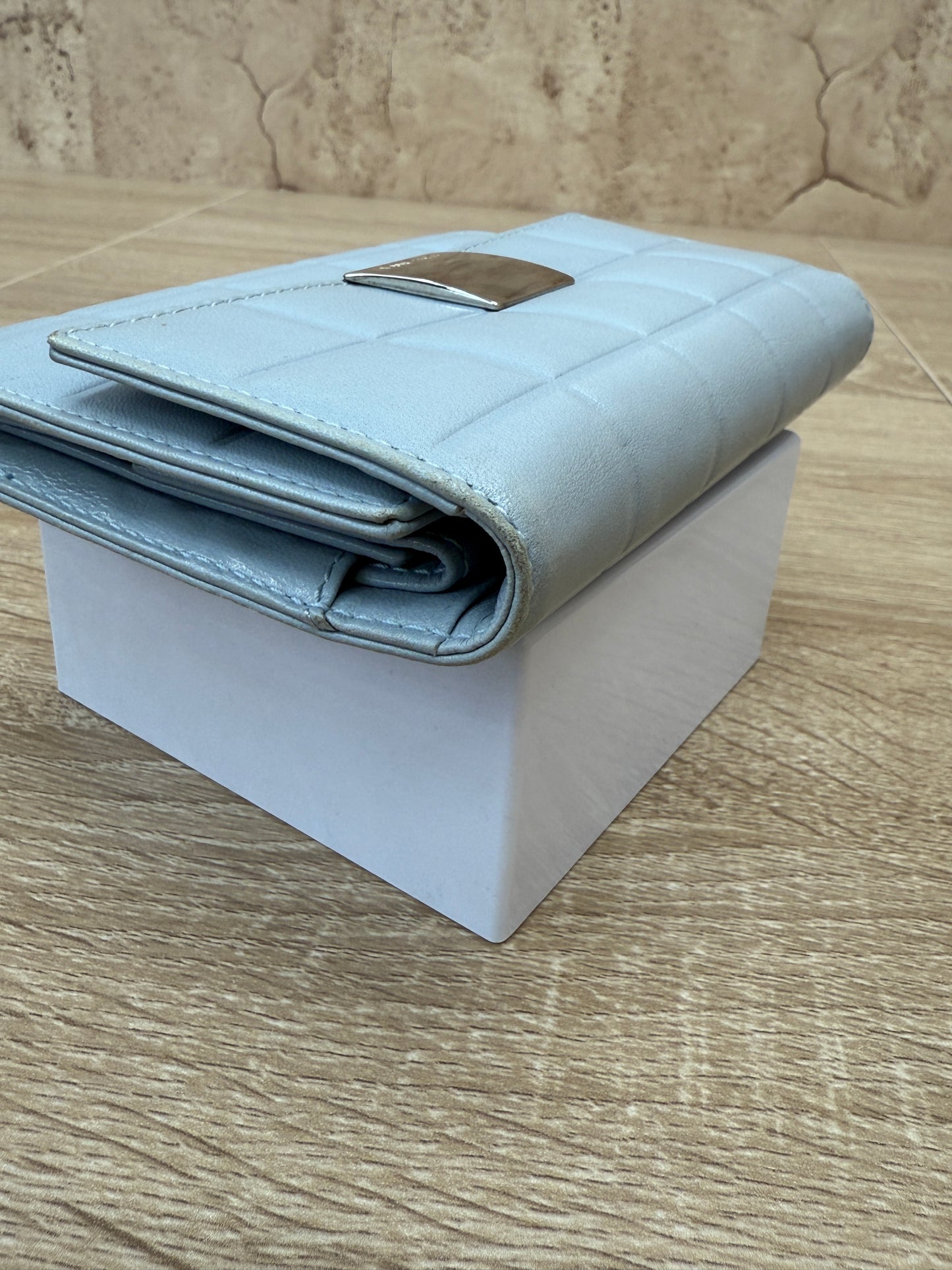 Chanel Light Blue Lambskin Chocolate Bar Compact Wallet