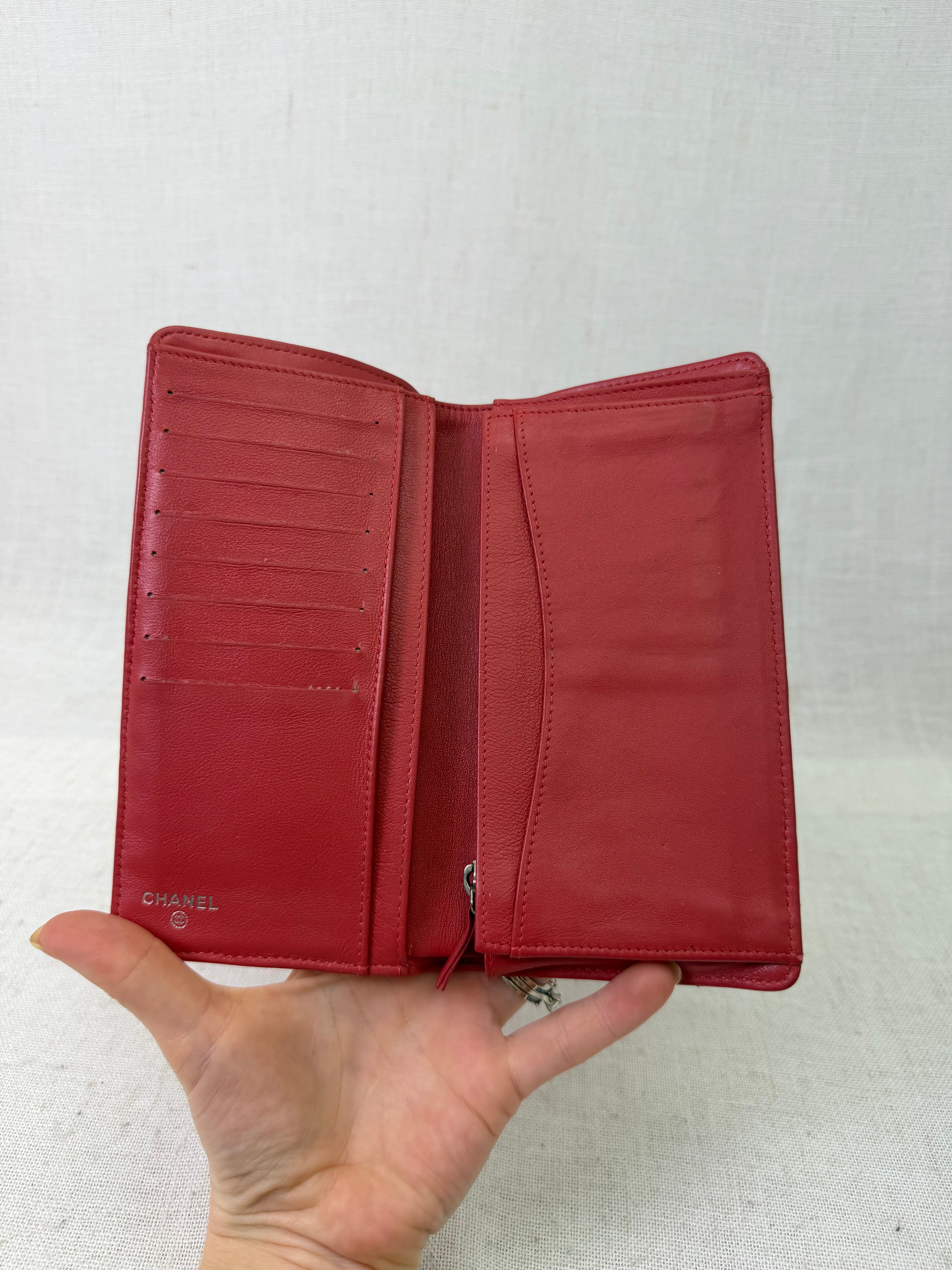 Chanel Coral Quilted Patent Leather Long Wallet