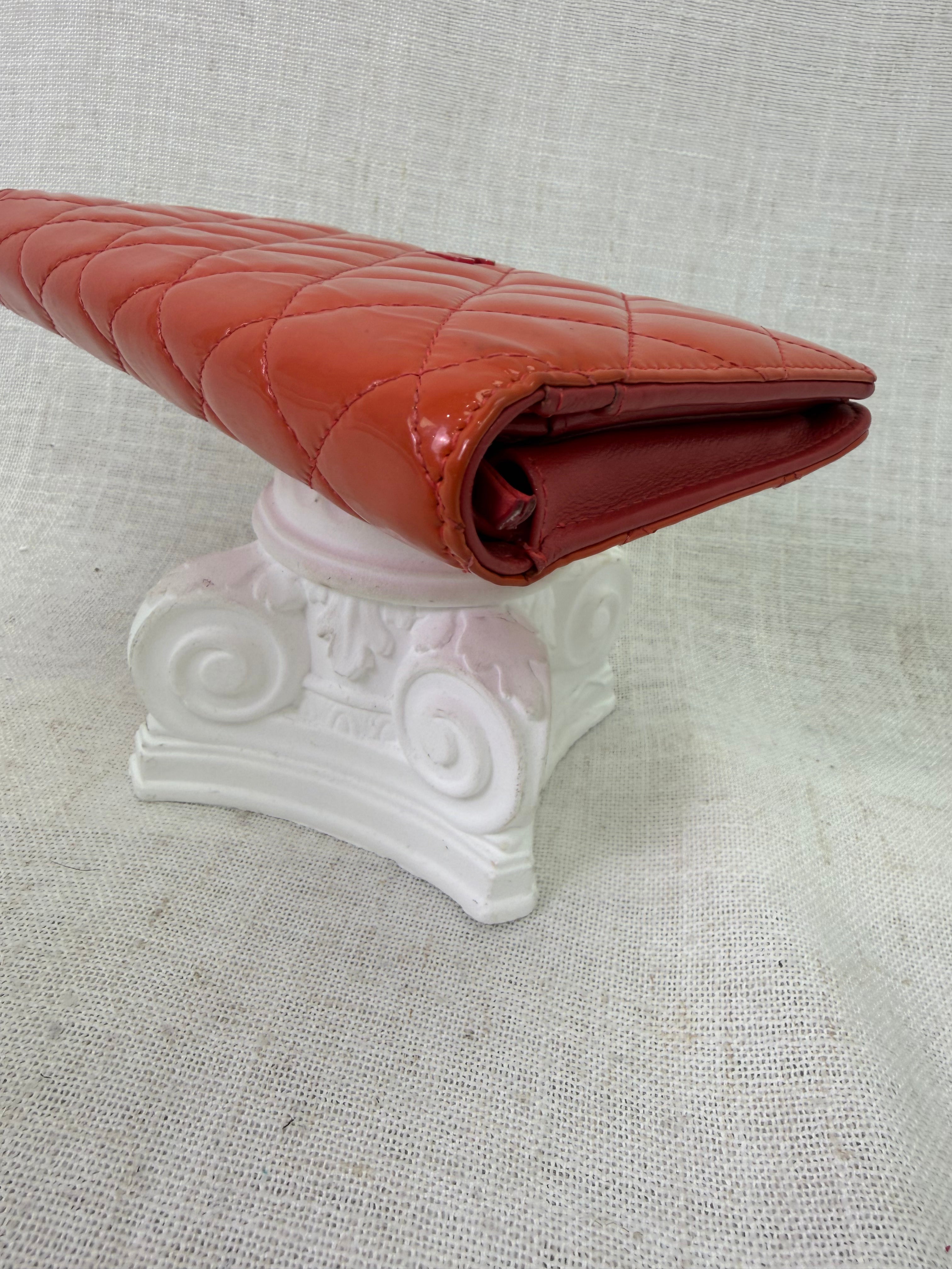 Chanel Coral Quilted Patent Leather Long Wallet