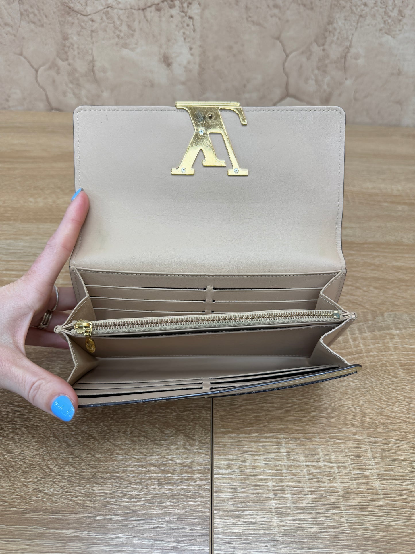 Louis Vuitton Beige Patent Leather Louis Long Wallet
