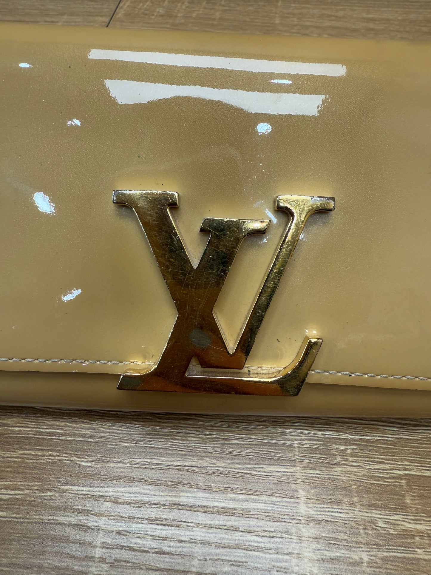 Louis Vuitton Beige Patent Leather Louis Long Wallet