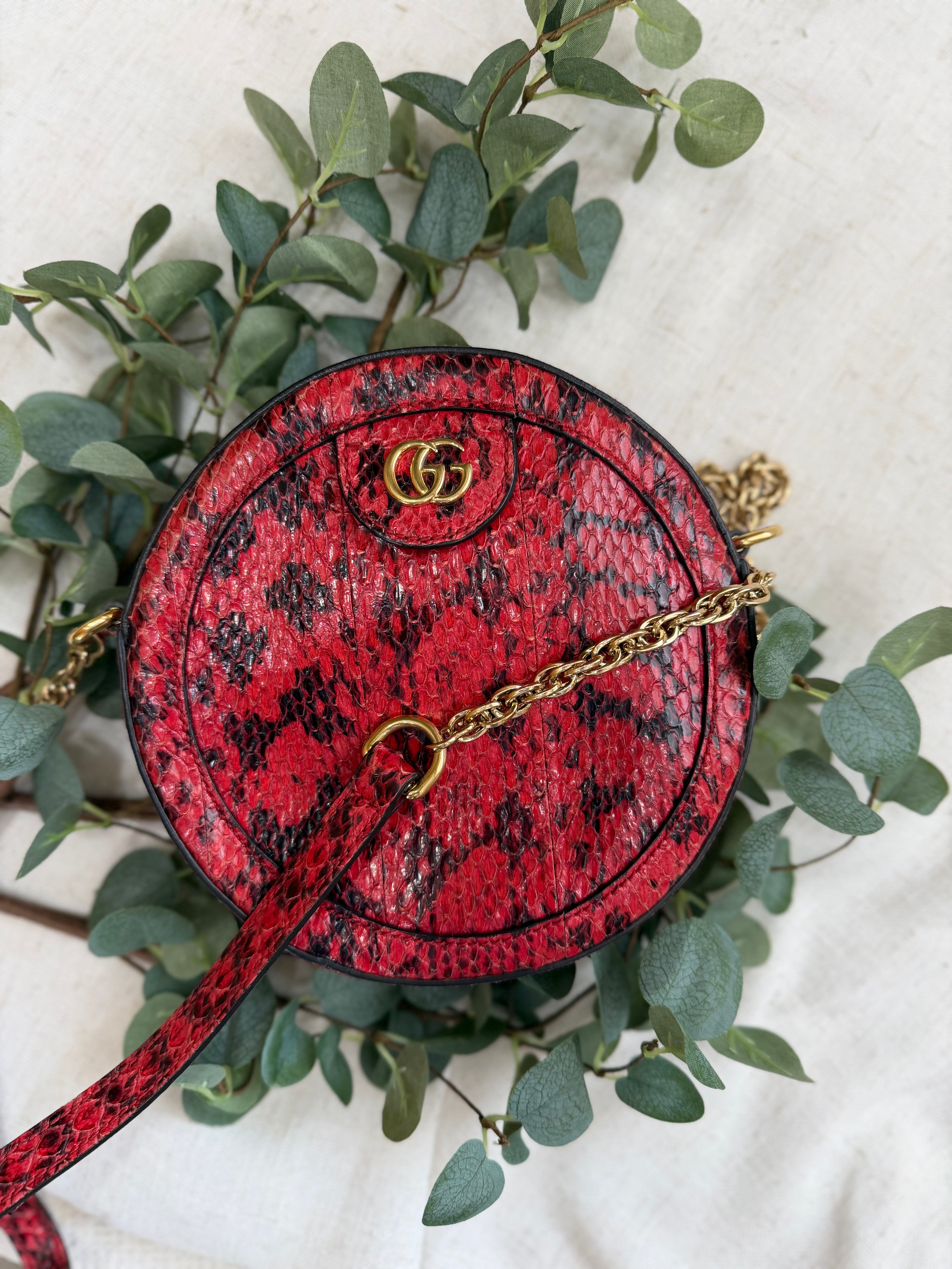 Gucci Red Snakeskin MIni Round Marmont Chain Crossbody