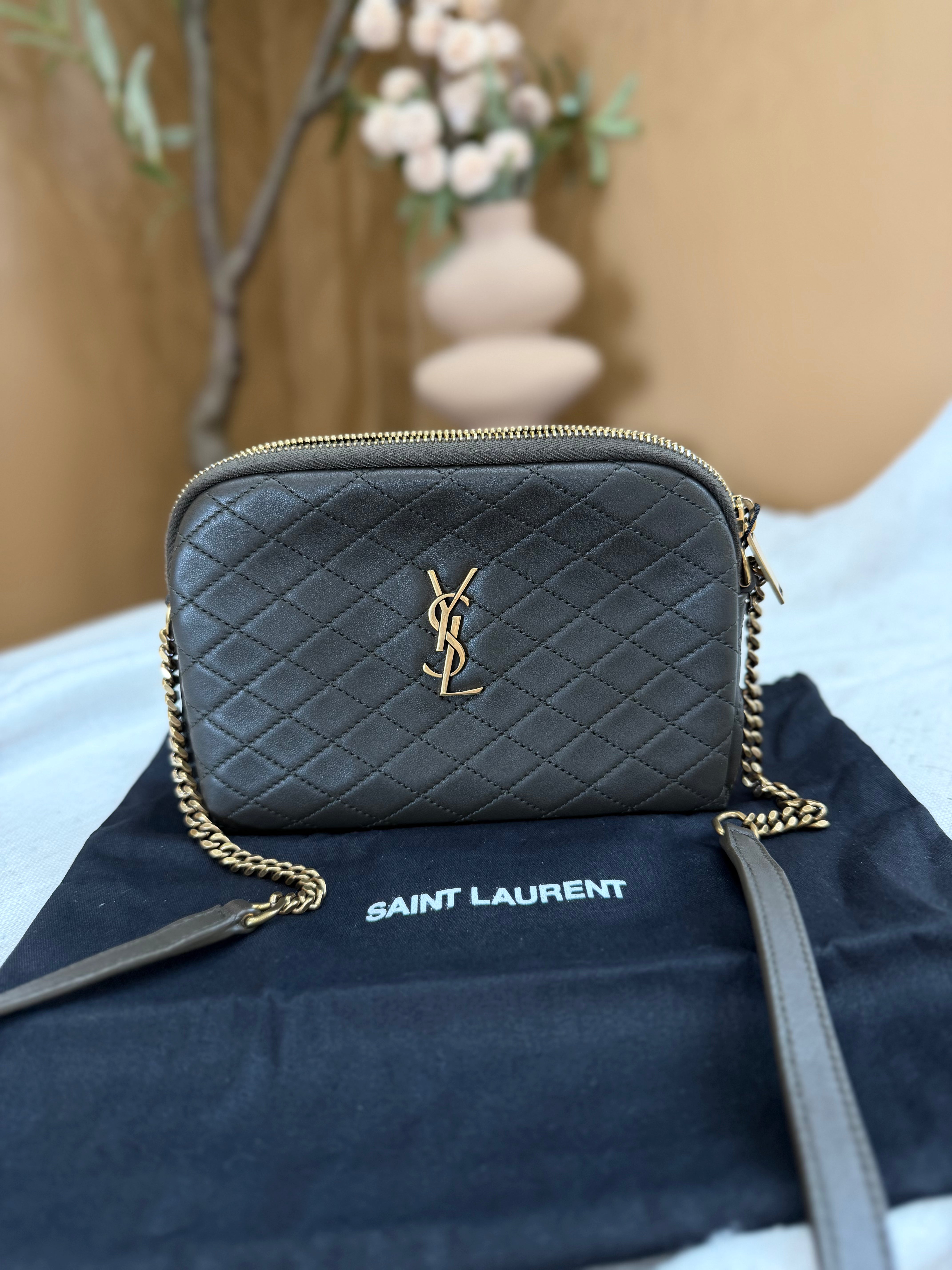 Saint Laurent YSL Dark Green Quilted Lambskin Gaby Zipped Crossbody